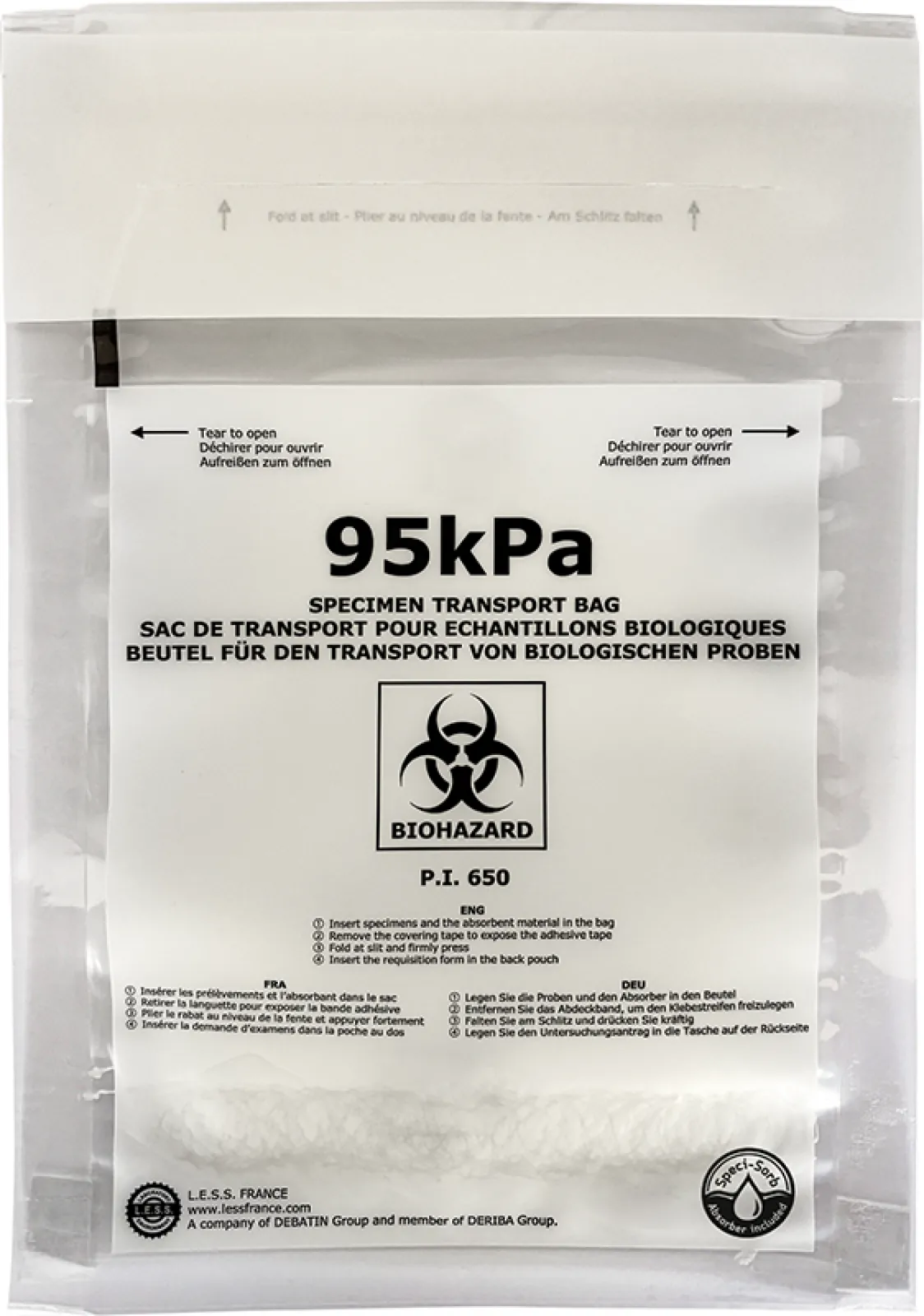 DEBAMED® Speci-Bag 95kPa with Speci-Sorb: secondary packaging for transporting biological substances category B. Optimised sample transportation process with integrated absorbent liner.