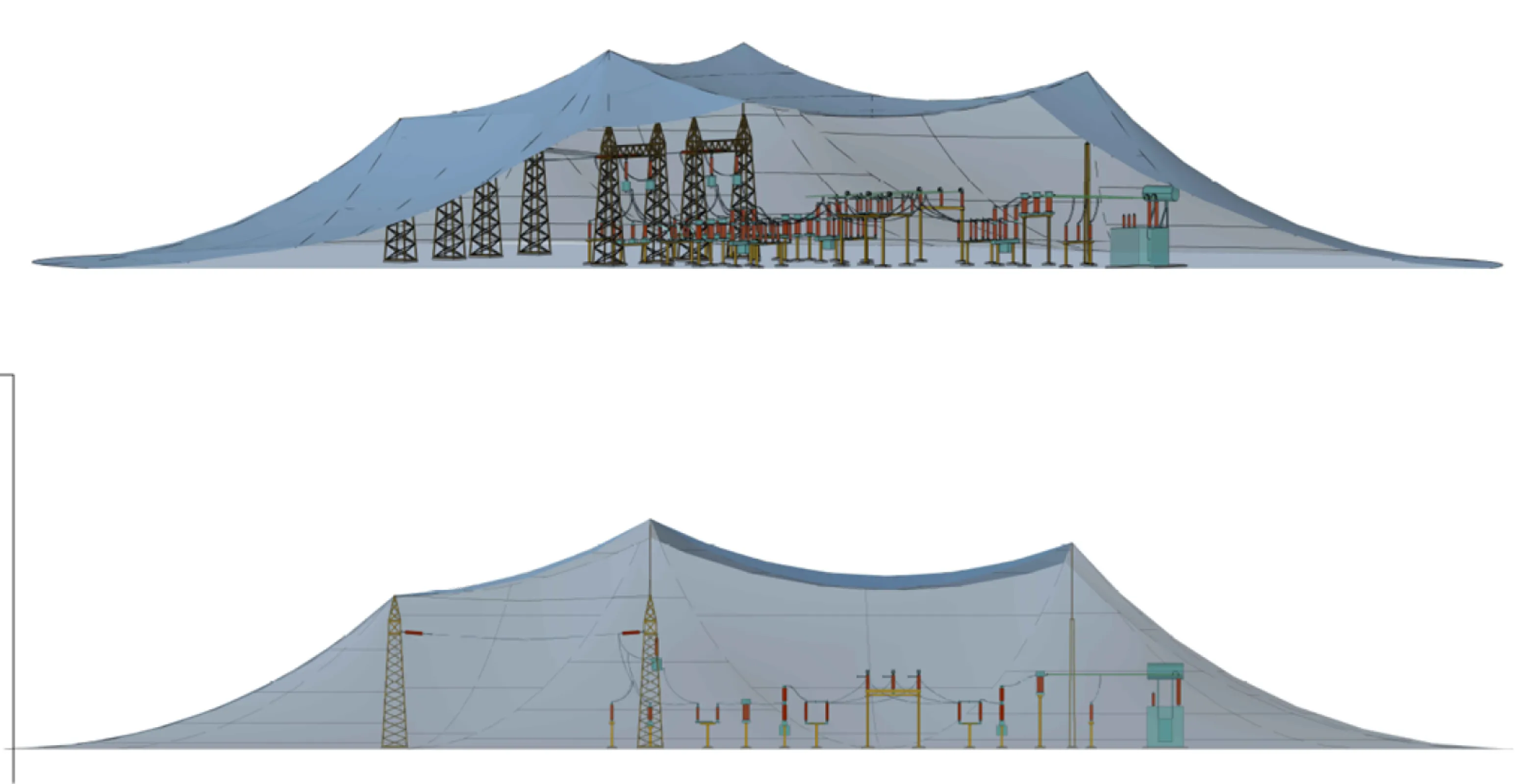 Section cut of the lightning protection calculation - Rolling sphere method