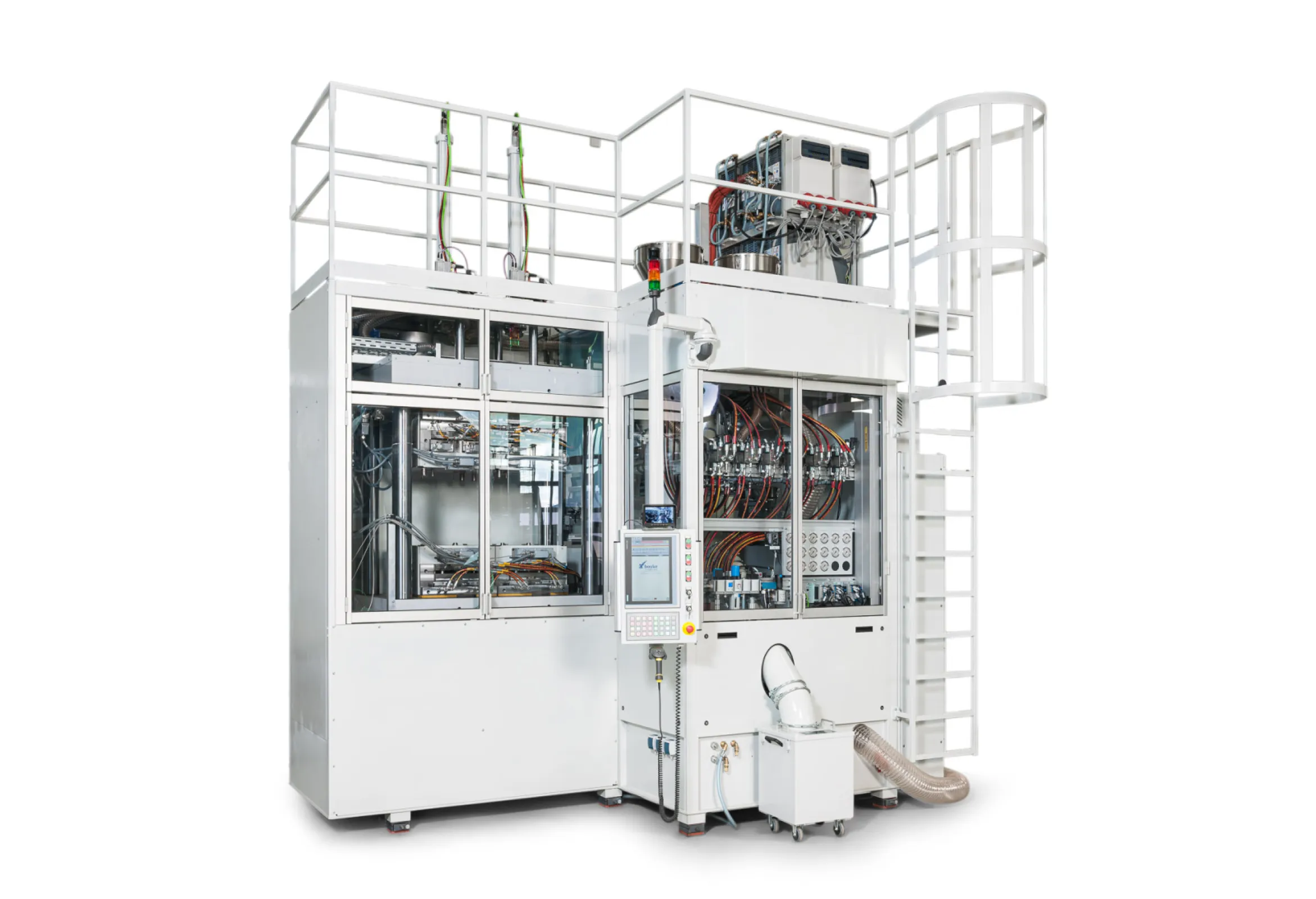 Transfer molding machine. Thermoset injection molding to overmold inserts.