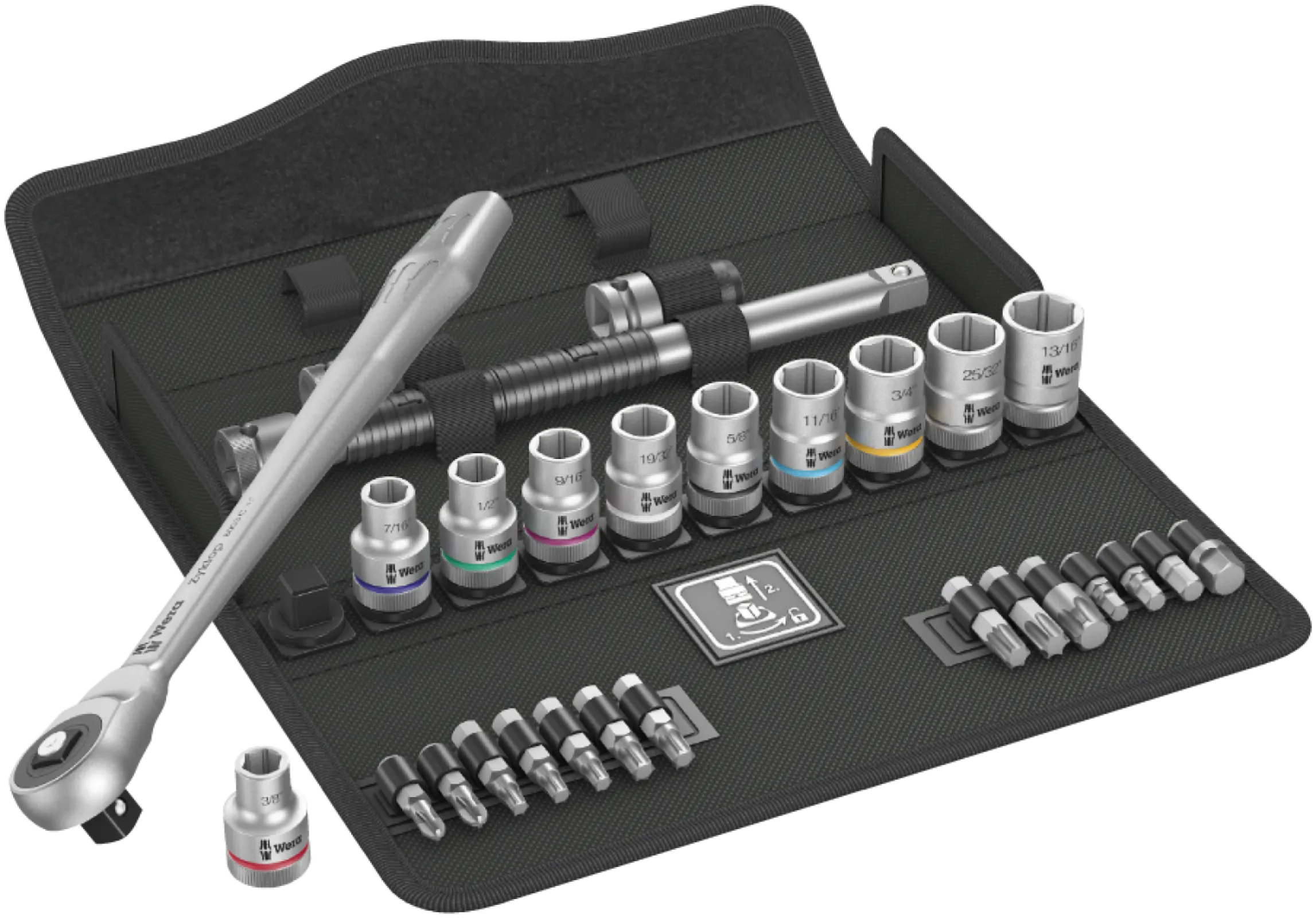 8100 Zyklop Metal Ratchet Set with push-through square