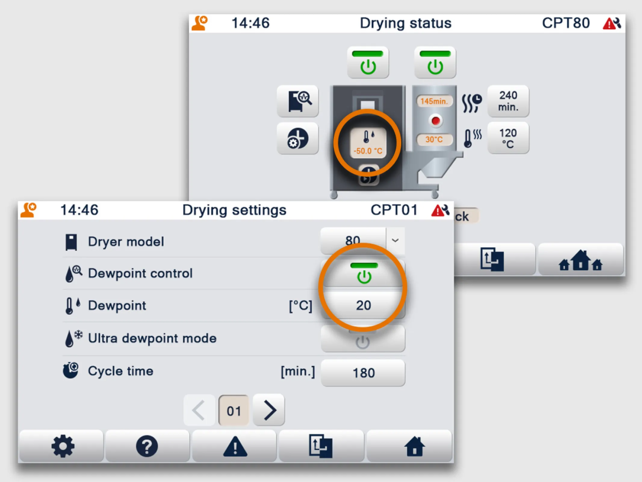 Dew point display and control