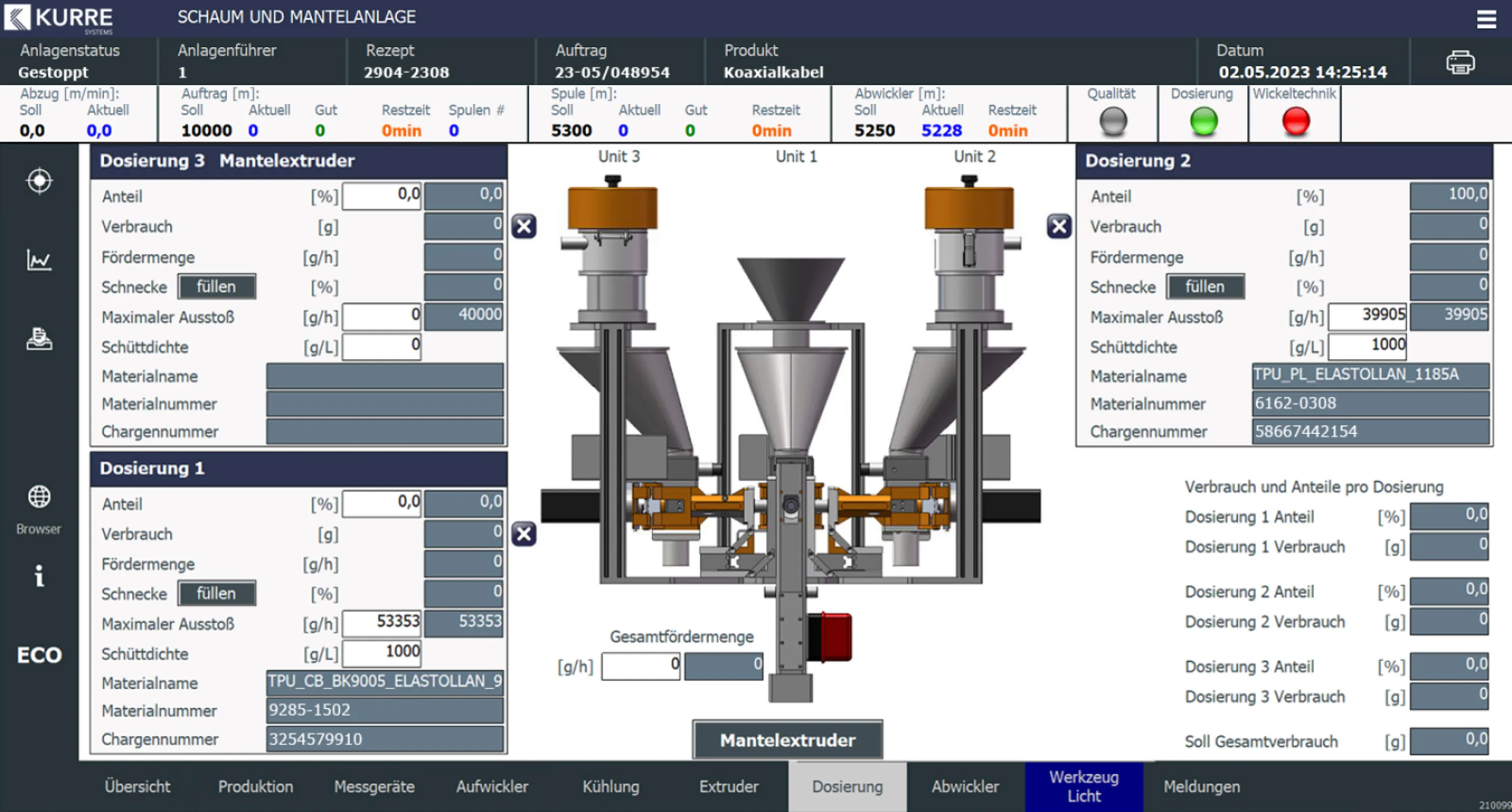KURRE Control & Database System - Jacket extruder