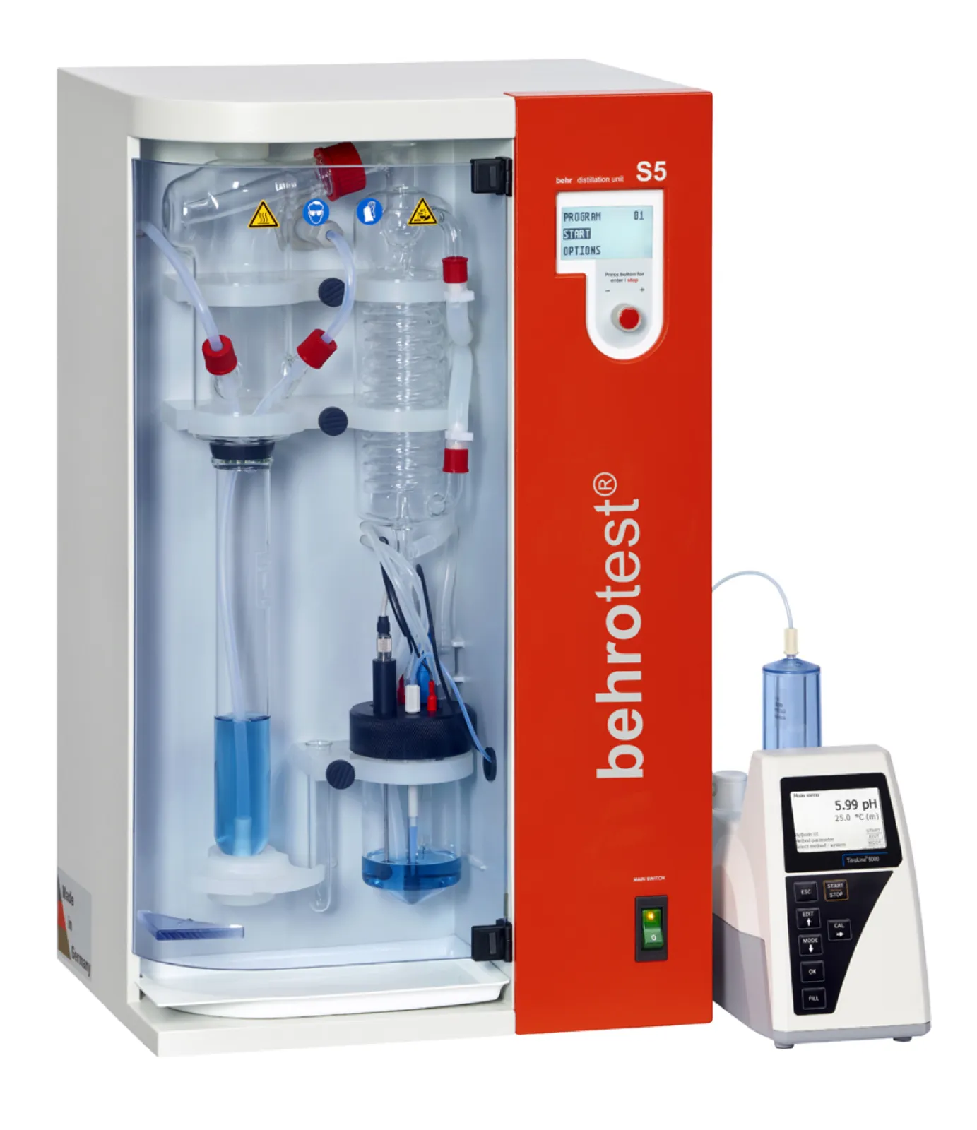 S5 behr steam distillation unit fully automatic addition of H2O,NaOH, H3BO3 & sample waste draining, prep.for ext.titrator