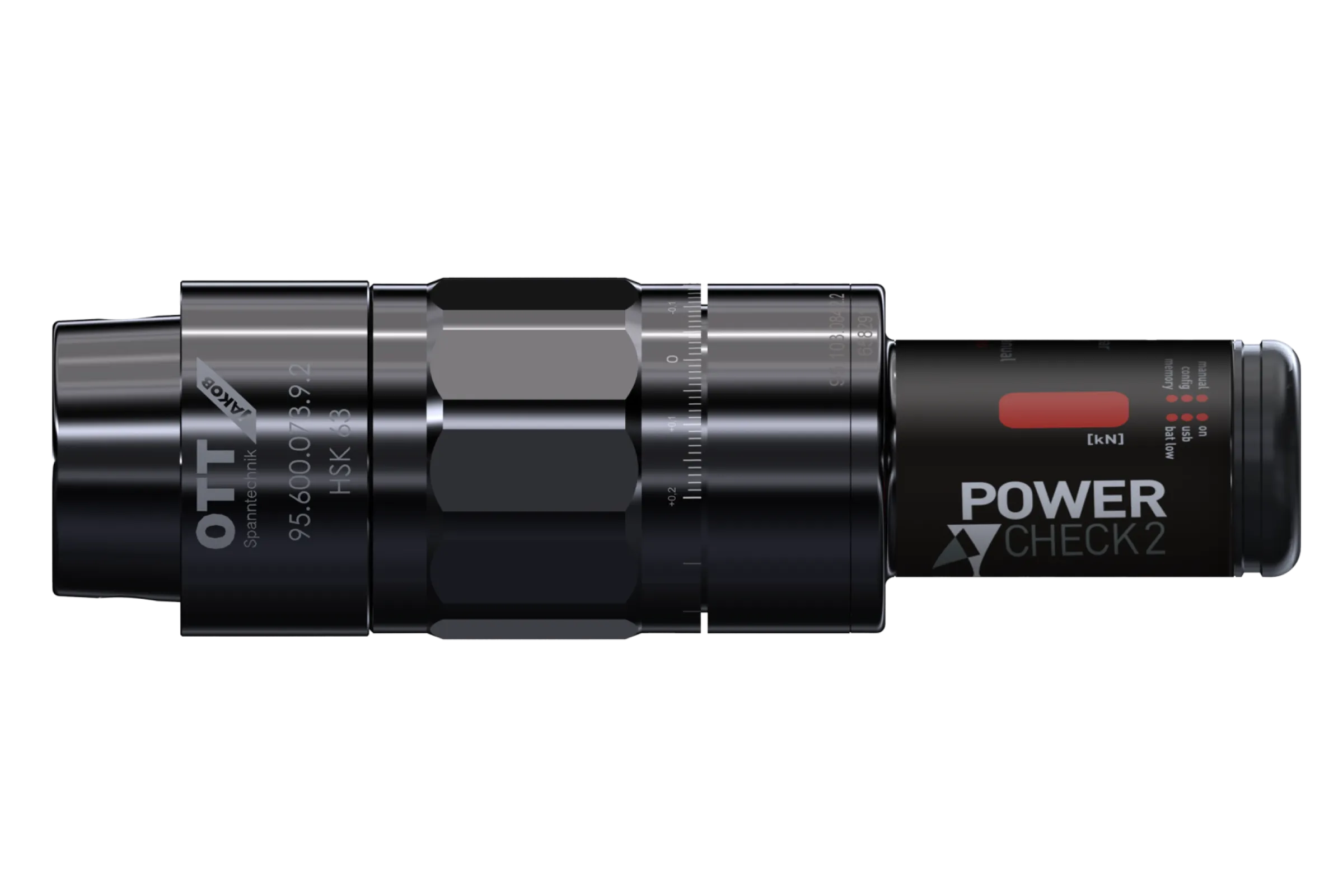 The base unit of the Power-Check 2 can be combined with different adapters for all common interfaces (in this case HSK63).