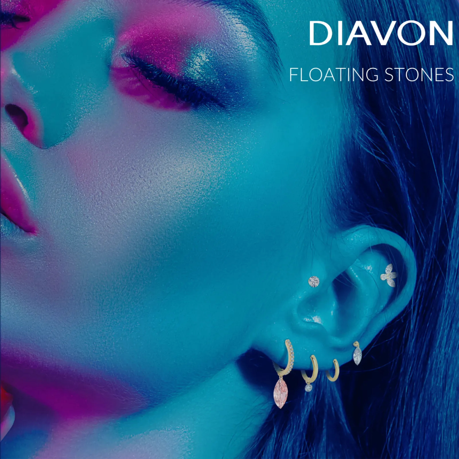 FLOATING STONES: FLUID ELEGANCE. Suspended, drilled, and perfectly crafted LAB BORN MANUFAKTURDIAMANTEN® flow effortlessly, glowing in vibrant shades of pink, rose, blue, and green. A contemporary masterpiece of color, light, and artistry. From delicate chains to modern ear piercings -a contemporary ear culture is redefined by cutting-edge LAB BORN Diamonds.