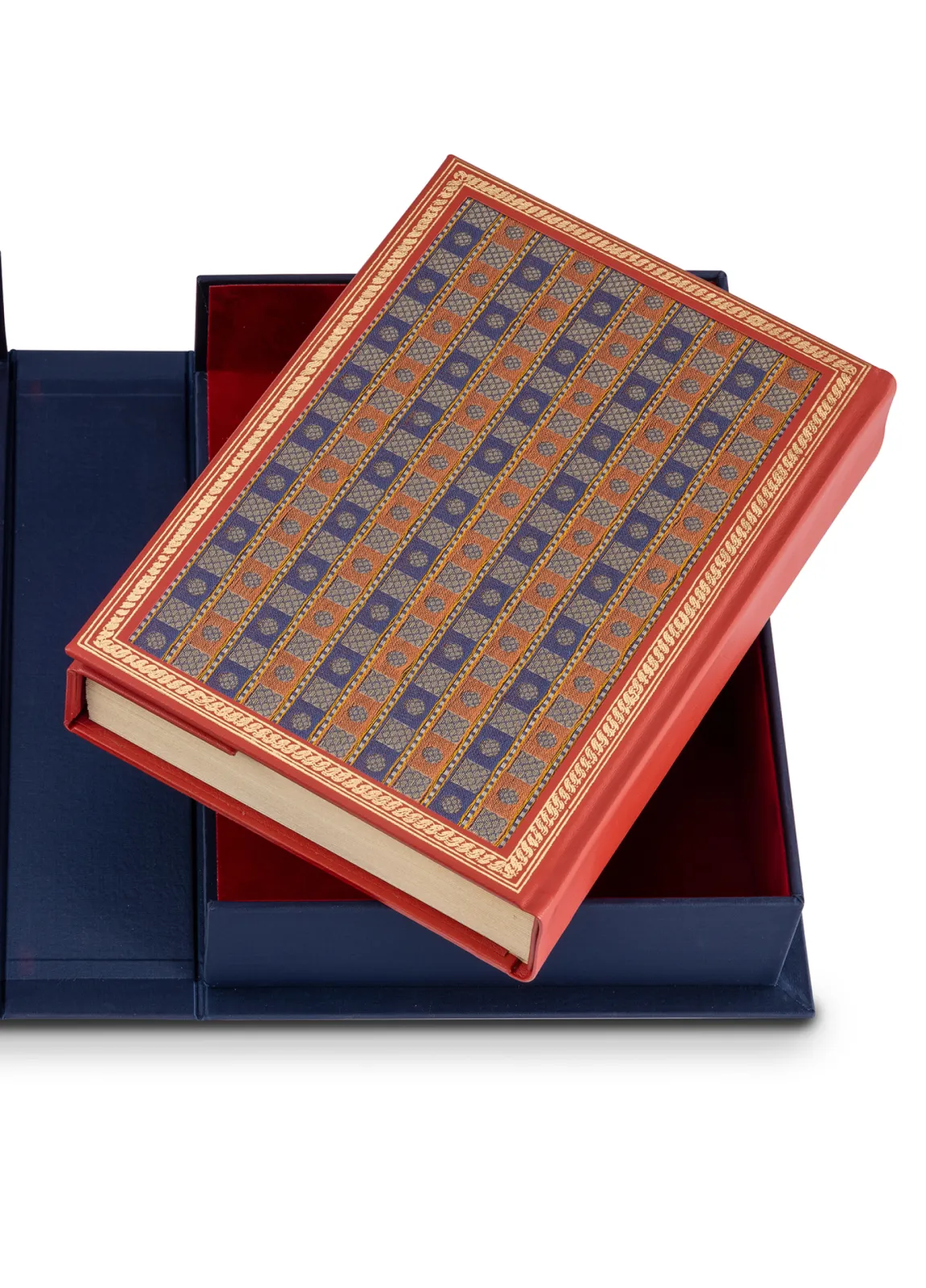 The outside of the cover in leather and cloth.