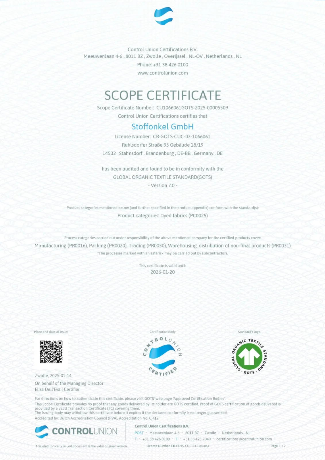 GOTS-certificate - Organic!