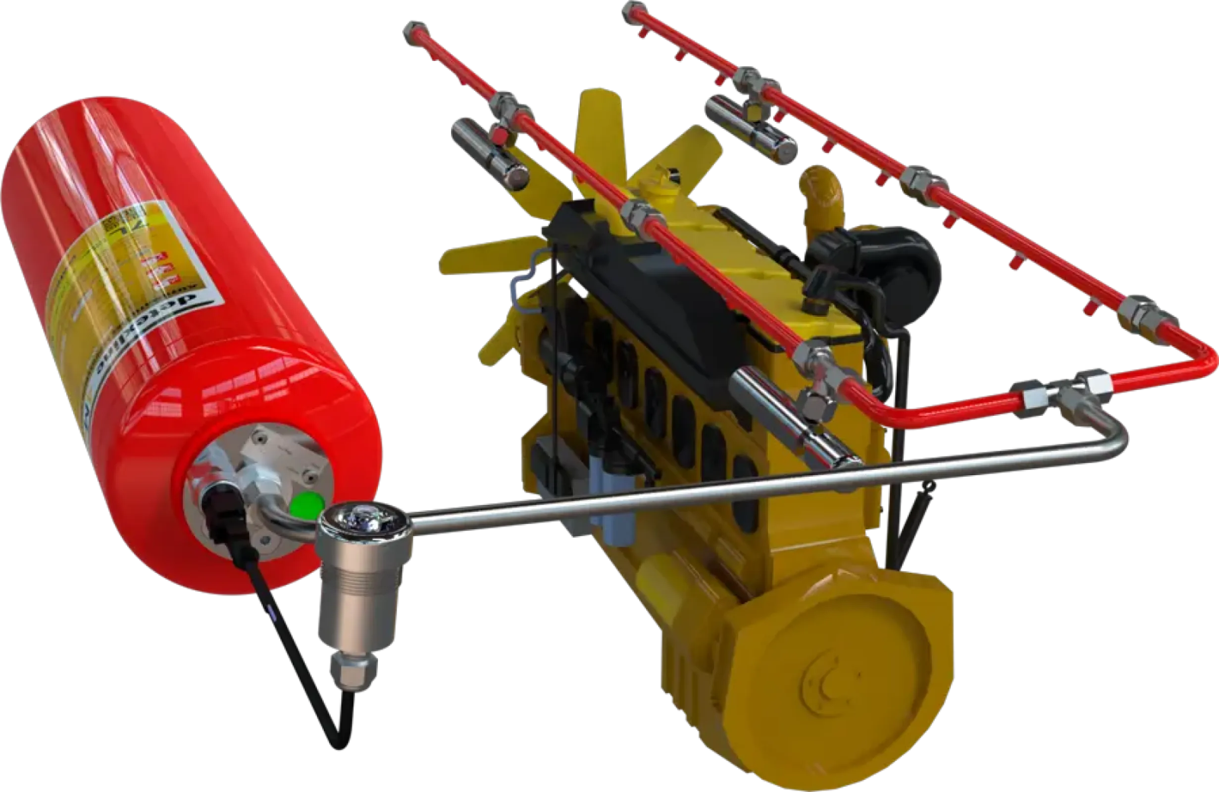 Complete fire suppression system for engines