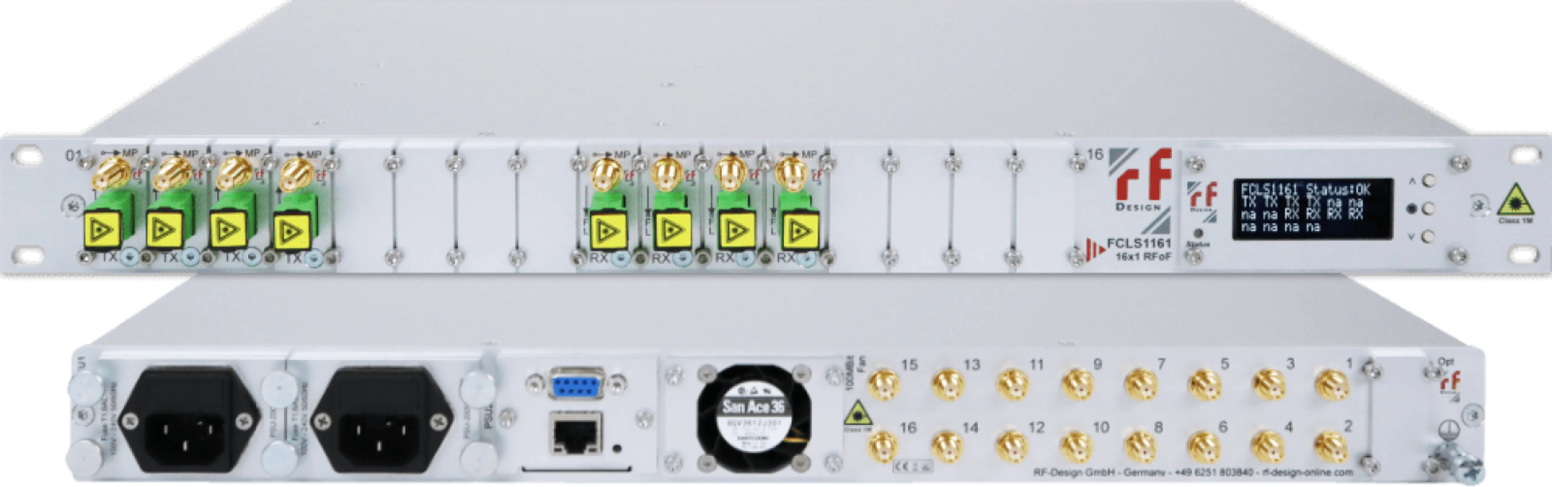 RF-over-Fiber - FiberLink CompactLine / 16 x 1 non redundant and 4 x 1:1, 4 x 2+1 & 2 x 4+1 redundant RF-over-Fiber System