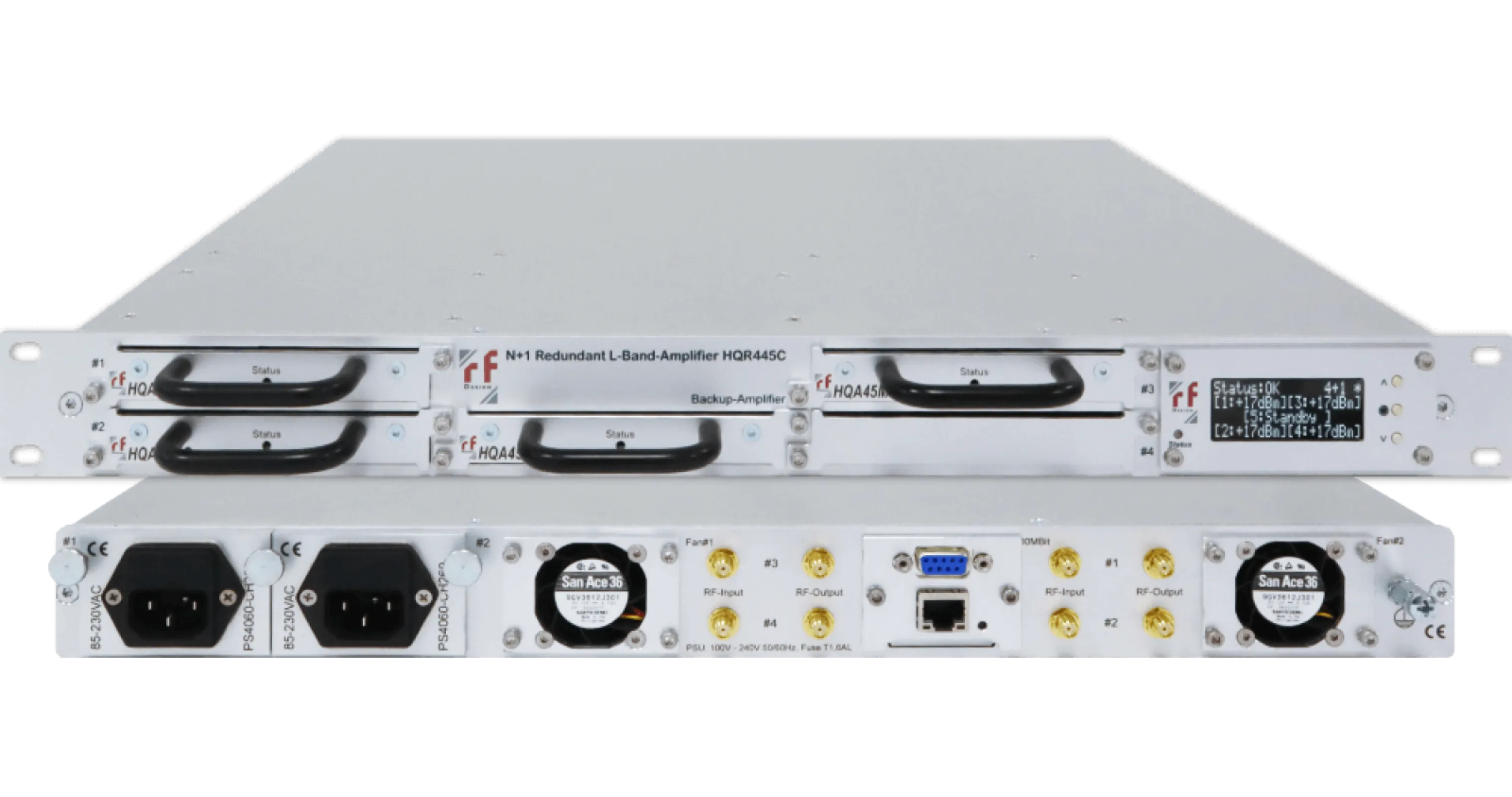 Line Amplifiers - HQR445C / N+1 redundant L-Band Line Amplifier, 1+1 to 4+1 (variable gain 0 to 40dB)