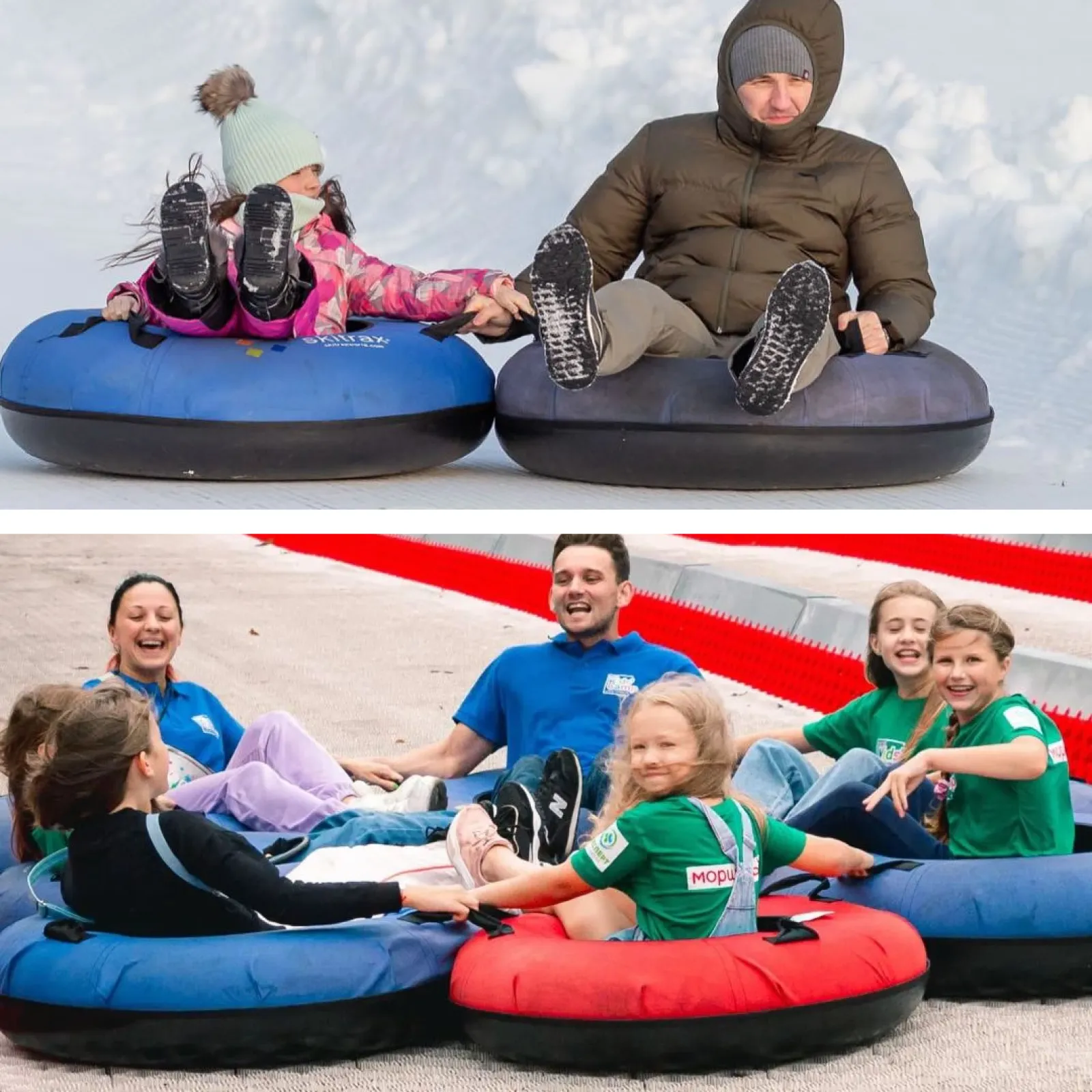 SUMWIN tubing - winter on snow and in summer on Tubtrax sliding mats