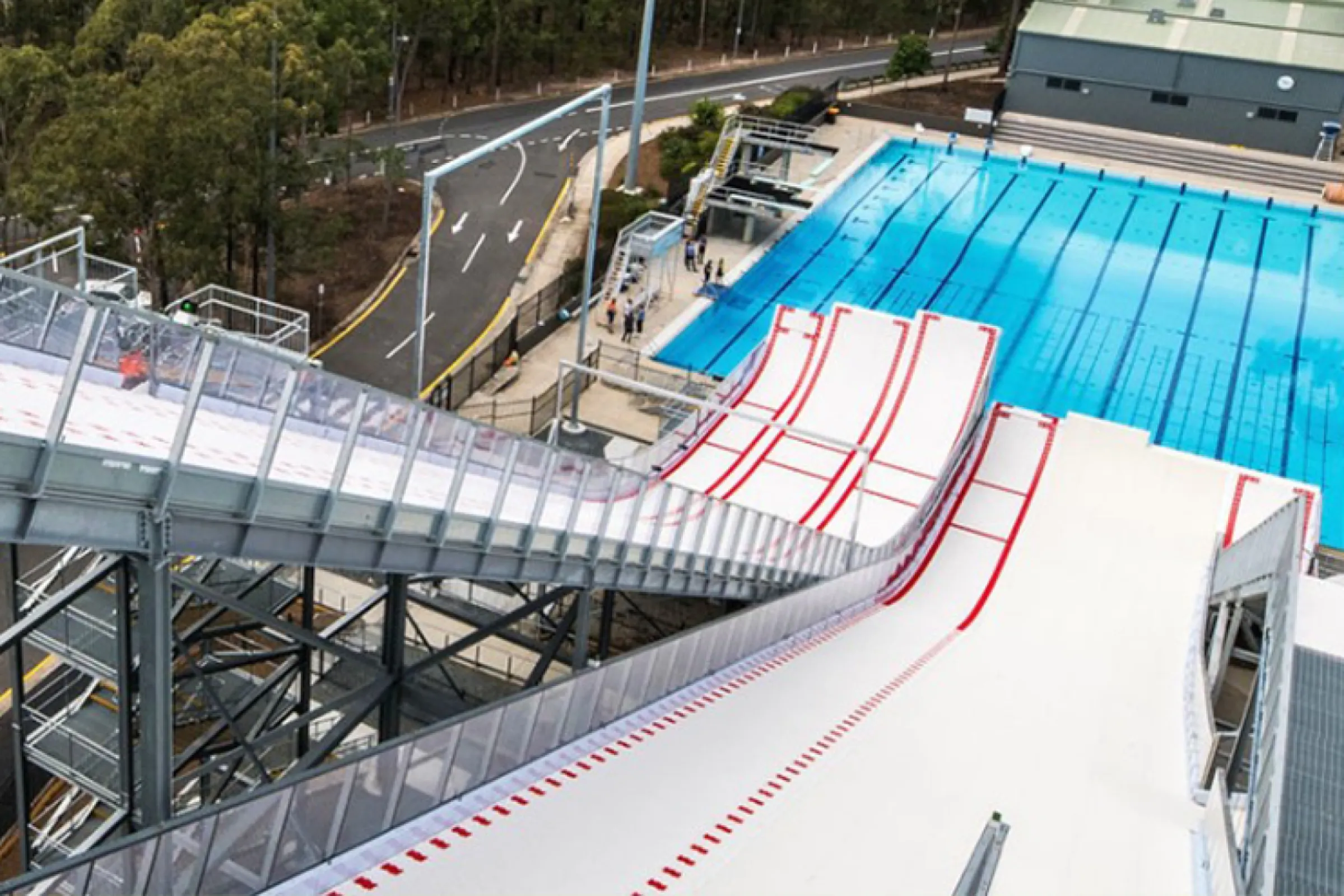 Several large freestyle water ramps around the world