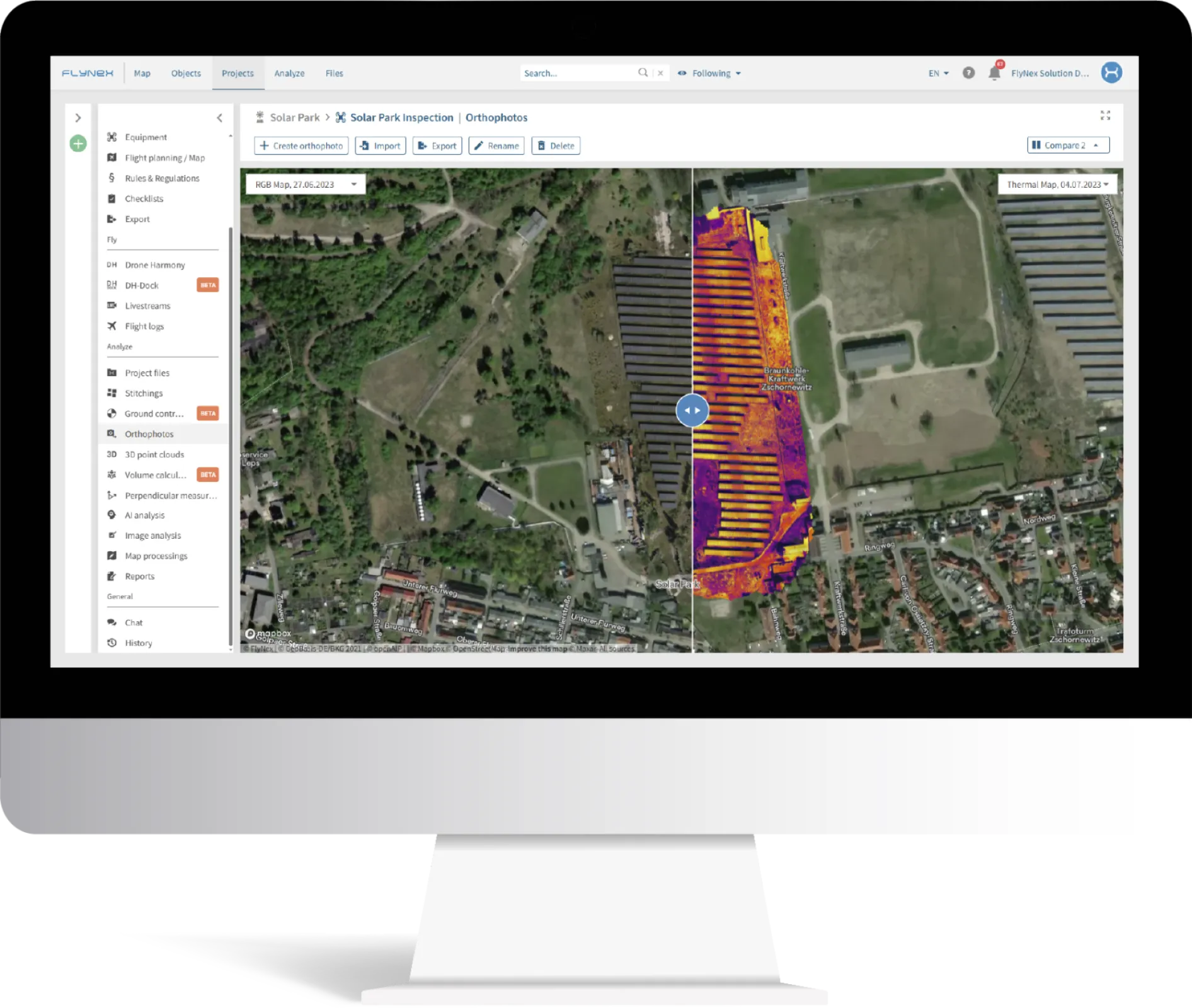 Orthophoto Thermal solar park inspection