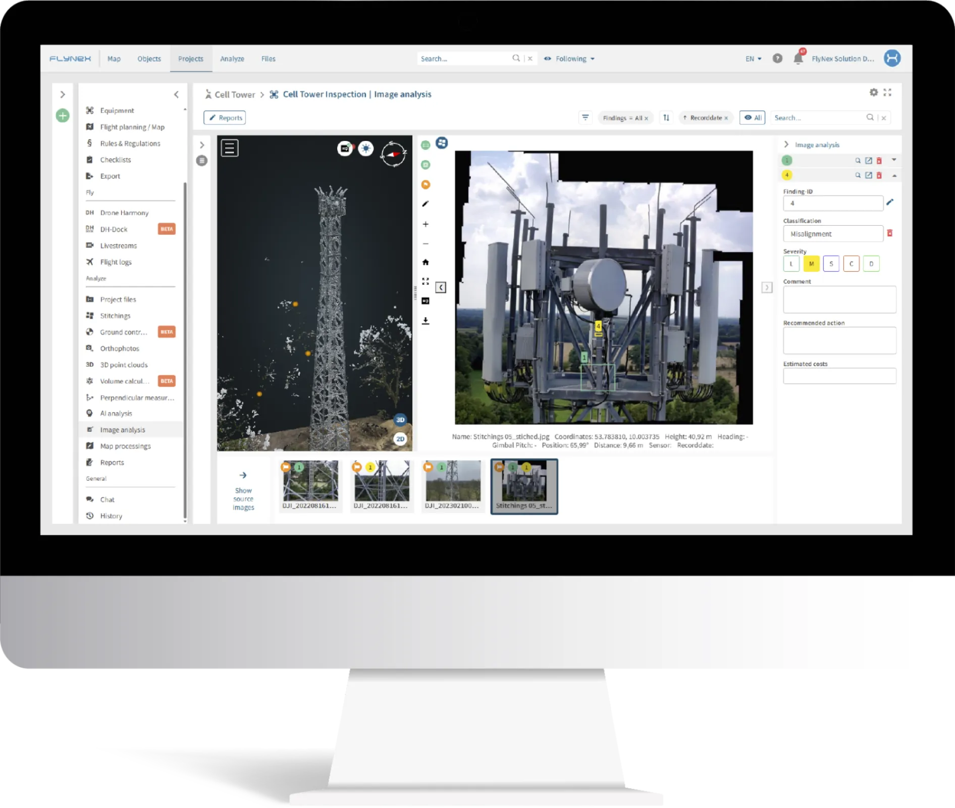 Telecommunications mast analysis and stitching