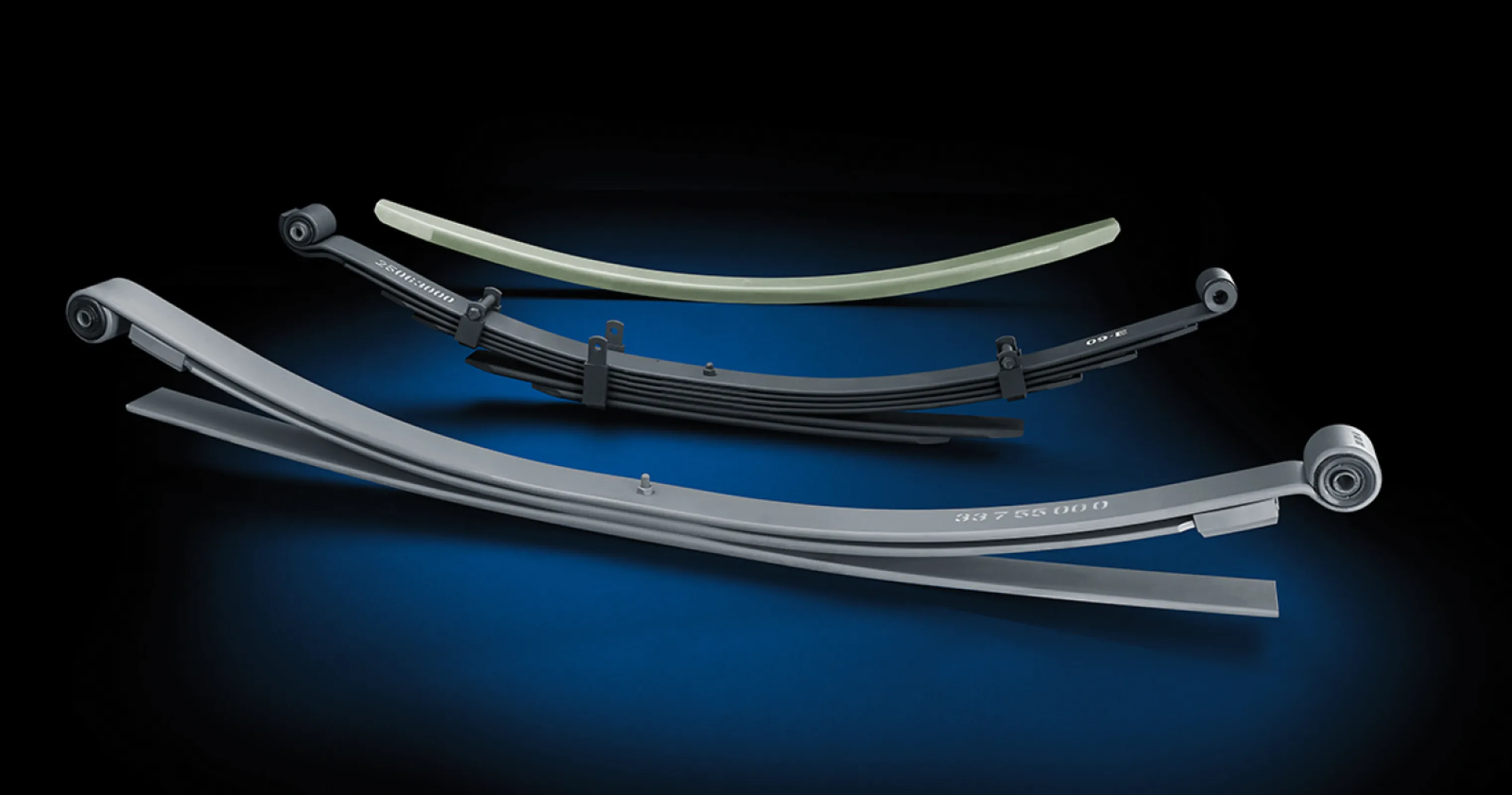 Europe's Most Extensive Supply Program of Leaf Spring Types for Vans, Pickups, Cars, and Light Commercial Vehicles: Multi-leaf springs, Parabolic leaf springs made of steel or Fiberglass-reinforced plastic.