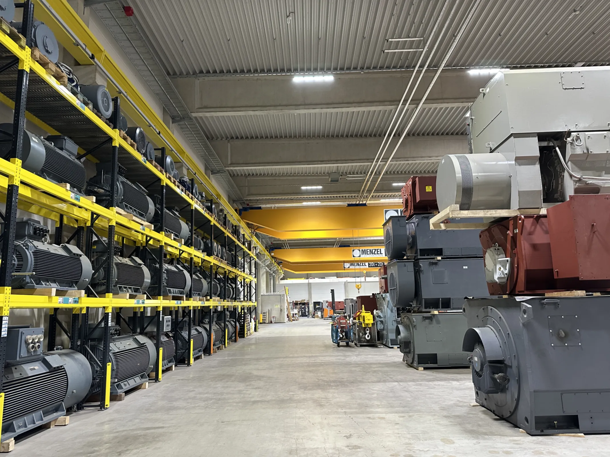 View into MENZEL electric motor inventory