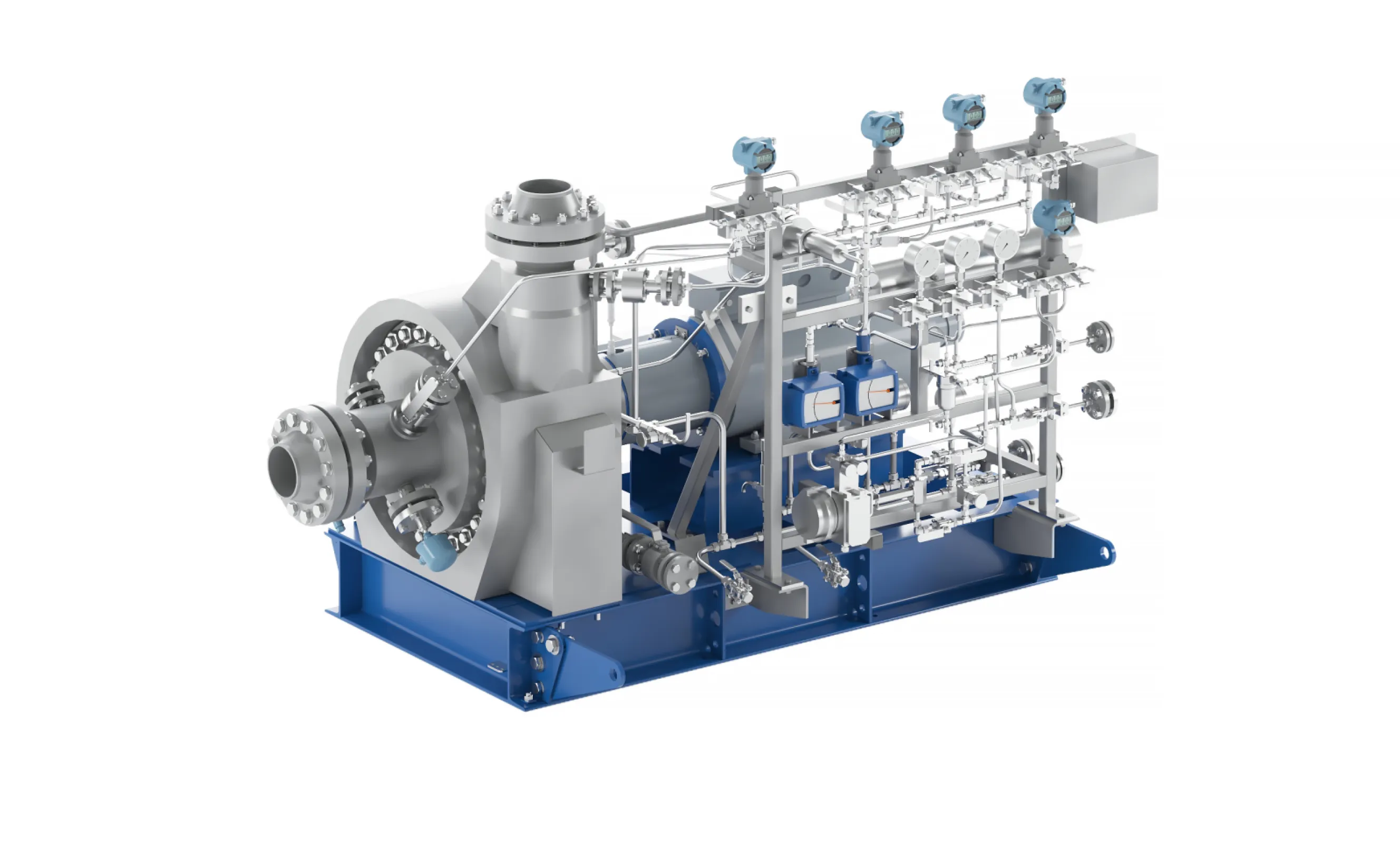 Due to the basic design of the magnetic coupling, the FIMA MACOUCO® is more environmentally compatible than conventional machine types are. In the MACOUCO®, the magnetic coupling and the bearing unit are flanged directly to the compressor housing, which is separated from the bearing unit through a gas-tight thermal insulation barrier. The hermetically sealed construction prevents dangerous gases from escaping into the environment. Without the need for dynamic seals, it is possible to obtain leak rates of less than 10-6 mbar*L/s with the FIMA MACOUCO®. Areas in which our MACOUCO® is used include polyolefin plants (catalloy, spherilene process),  chlorine gas, regeneration, recovery, and recycling processes, and sterilization plants for surgical and medical instruments.
