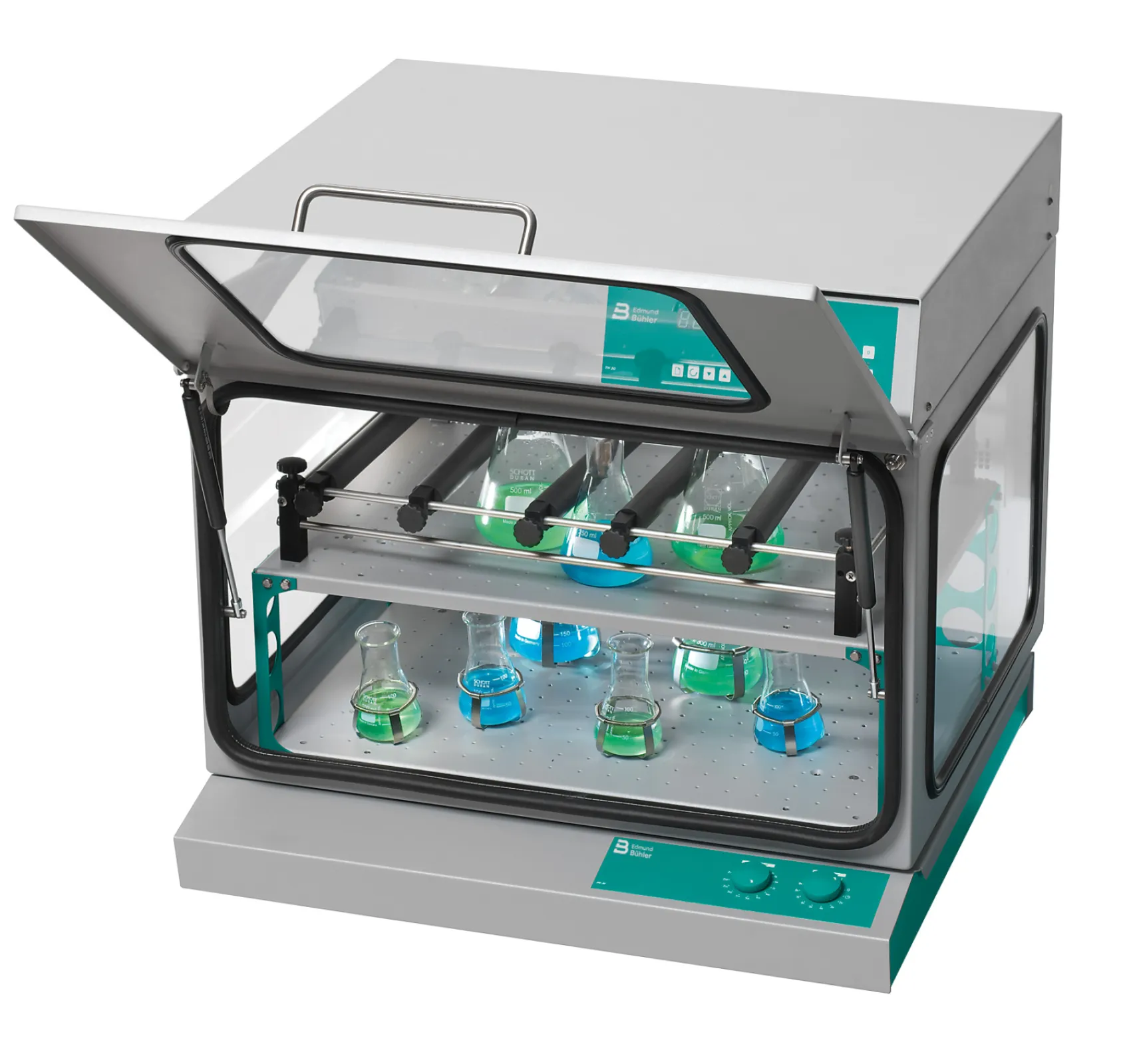 2-storey top frame for SM shakers. Dimensions adapted to TH 30. For vessels with a max. height of 14 cm (Erlenmeyer flasks 200 / 250 ml).