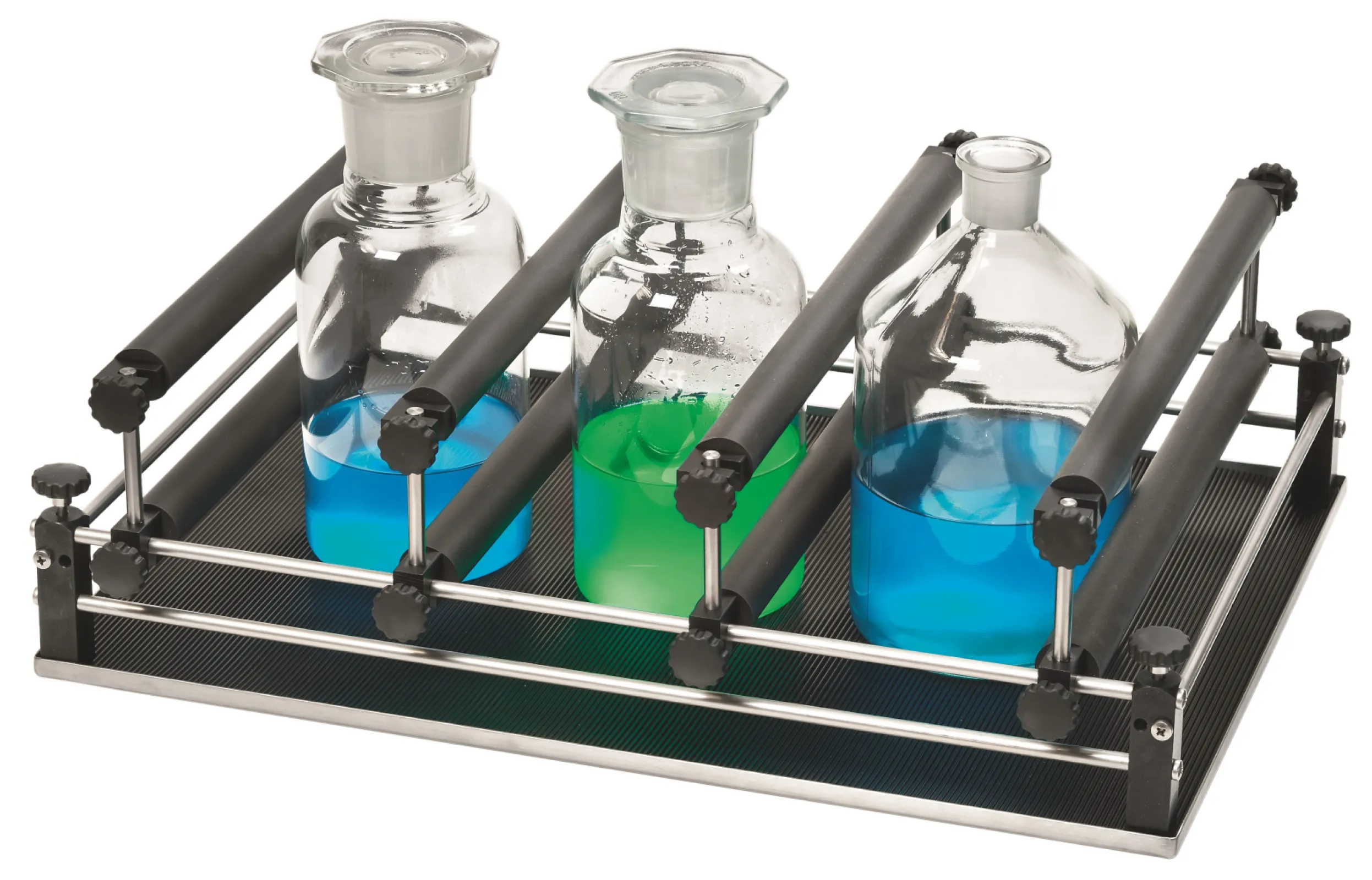 Rack system Combifix SM B. Basic rack with 4 clamping strips h and 4 clamping strips v. For fastening horizontal vessels between the clamping strips, or as added support for high vessels. The maximum distance between the strips h and v is 60 mm. With additional strips also suitable for other vessels.