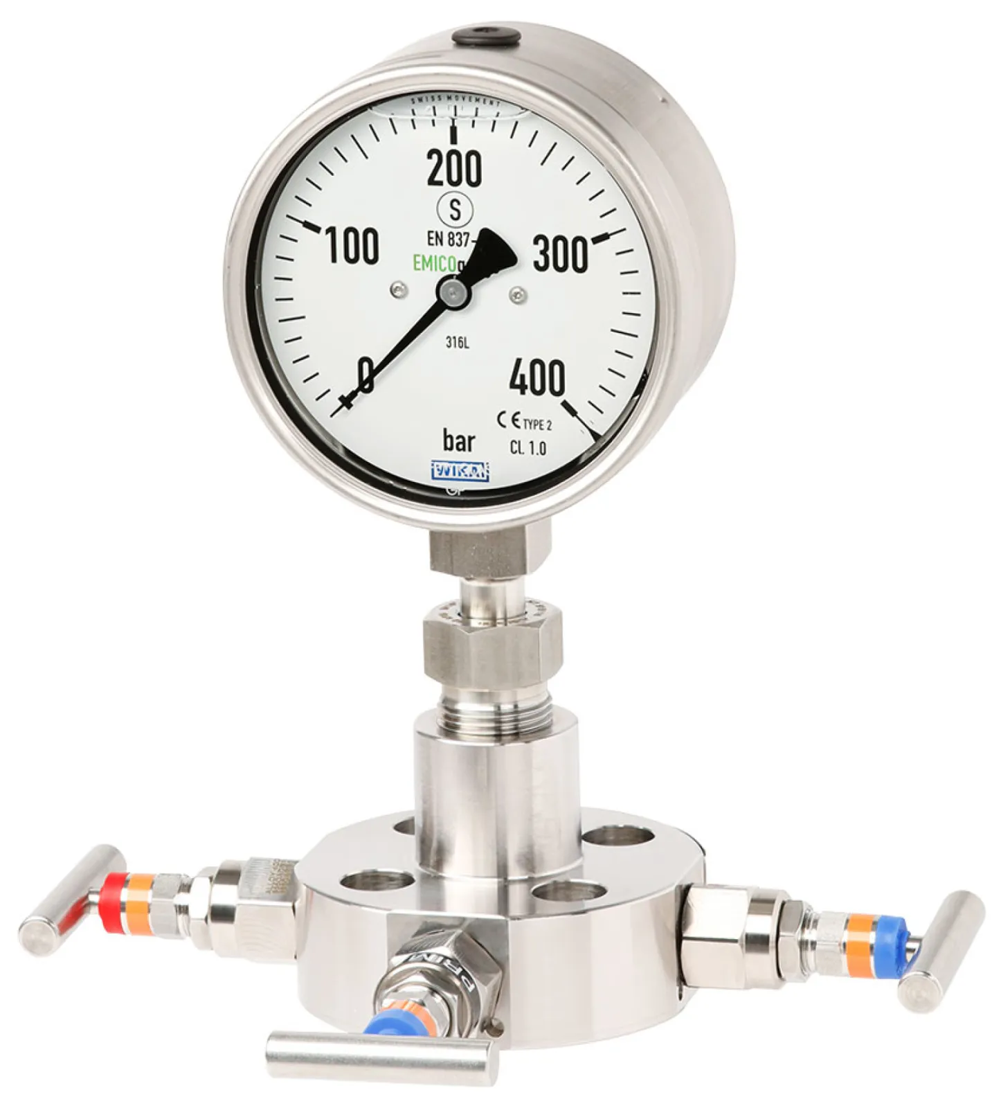 Instrument hook-up with instrumentation valves, model EMICOgauge