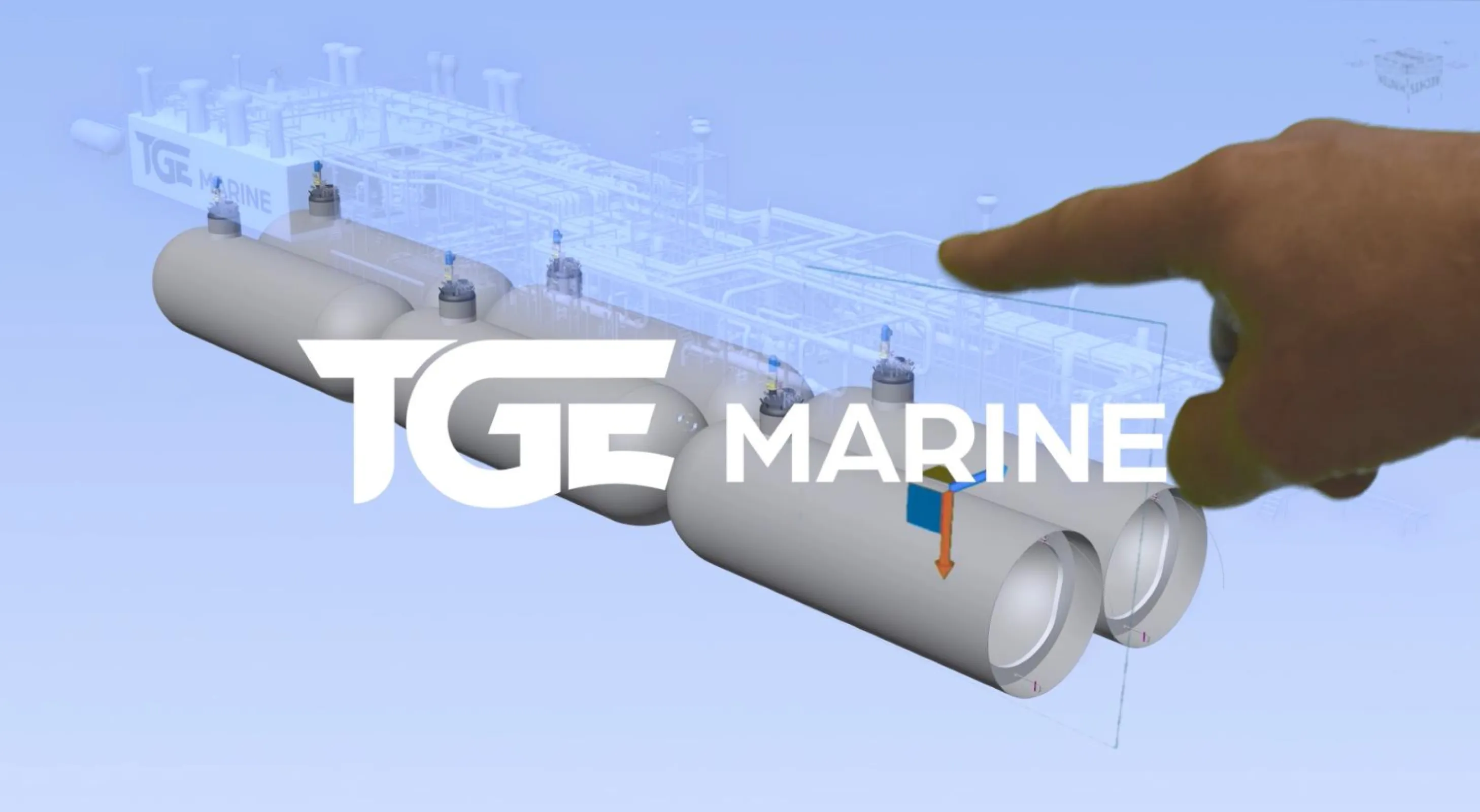 artist impression of a 3D model of a gas handling system and tanks