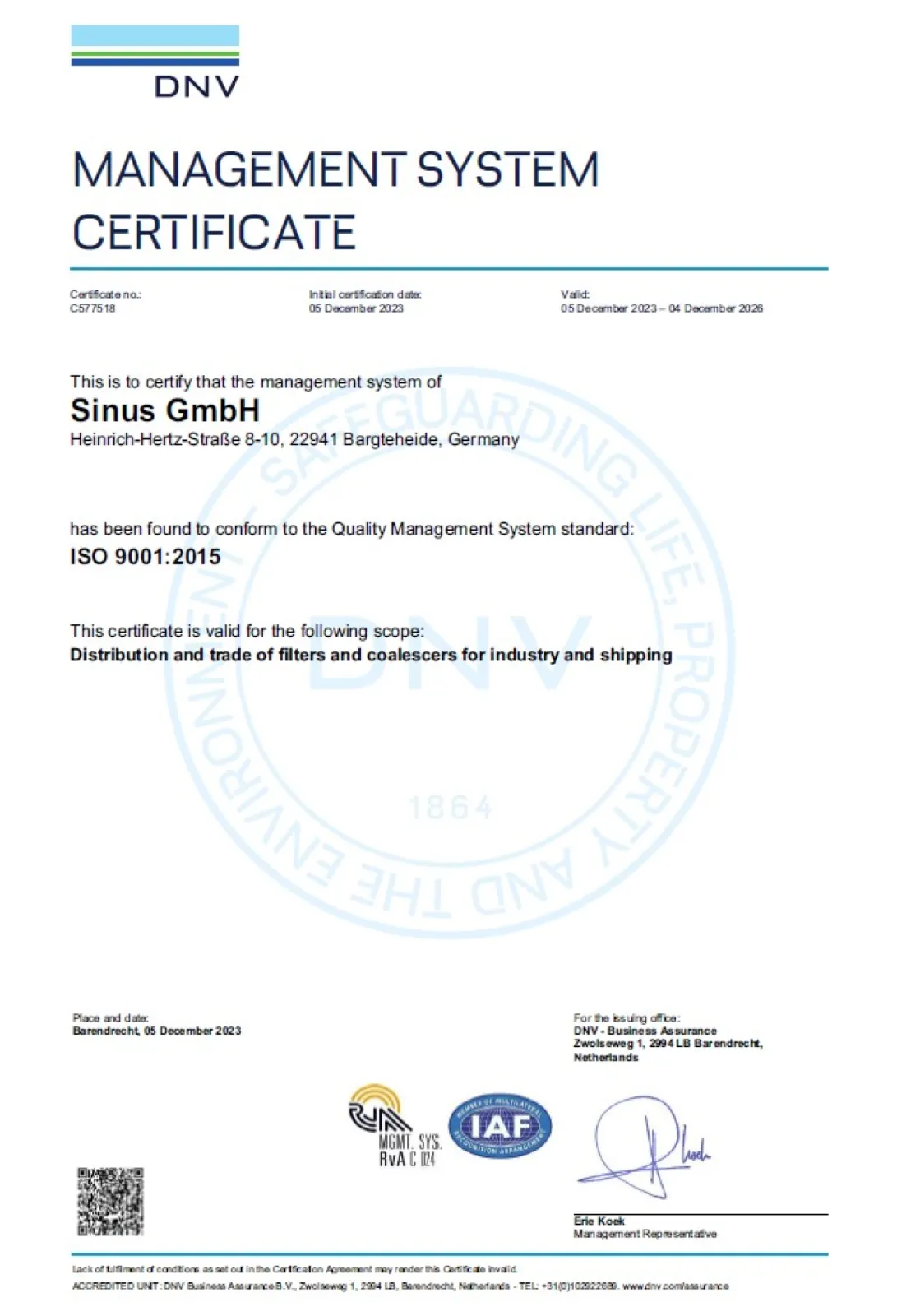 MANAGEMENT SYSTEM CERTIFICATE 9001