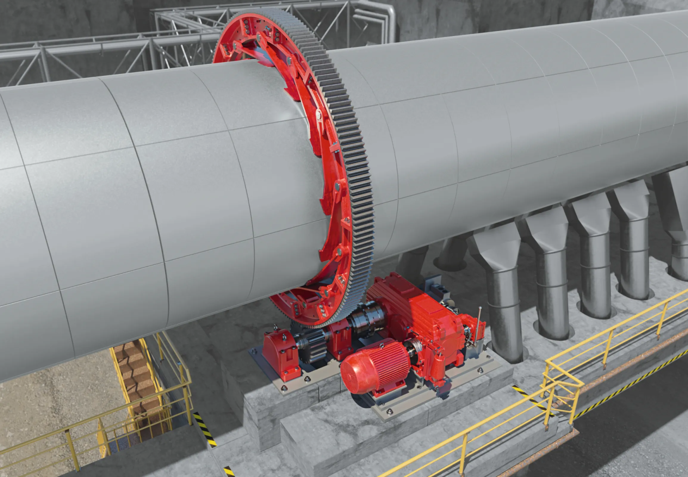 Segmented girth gear and complex drive systems for ball mills and rotary kilns