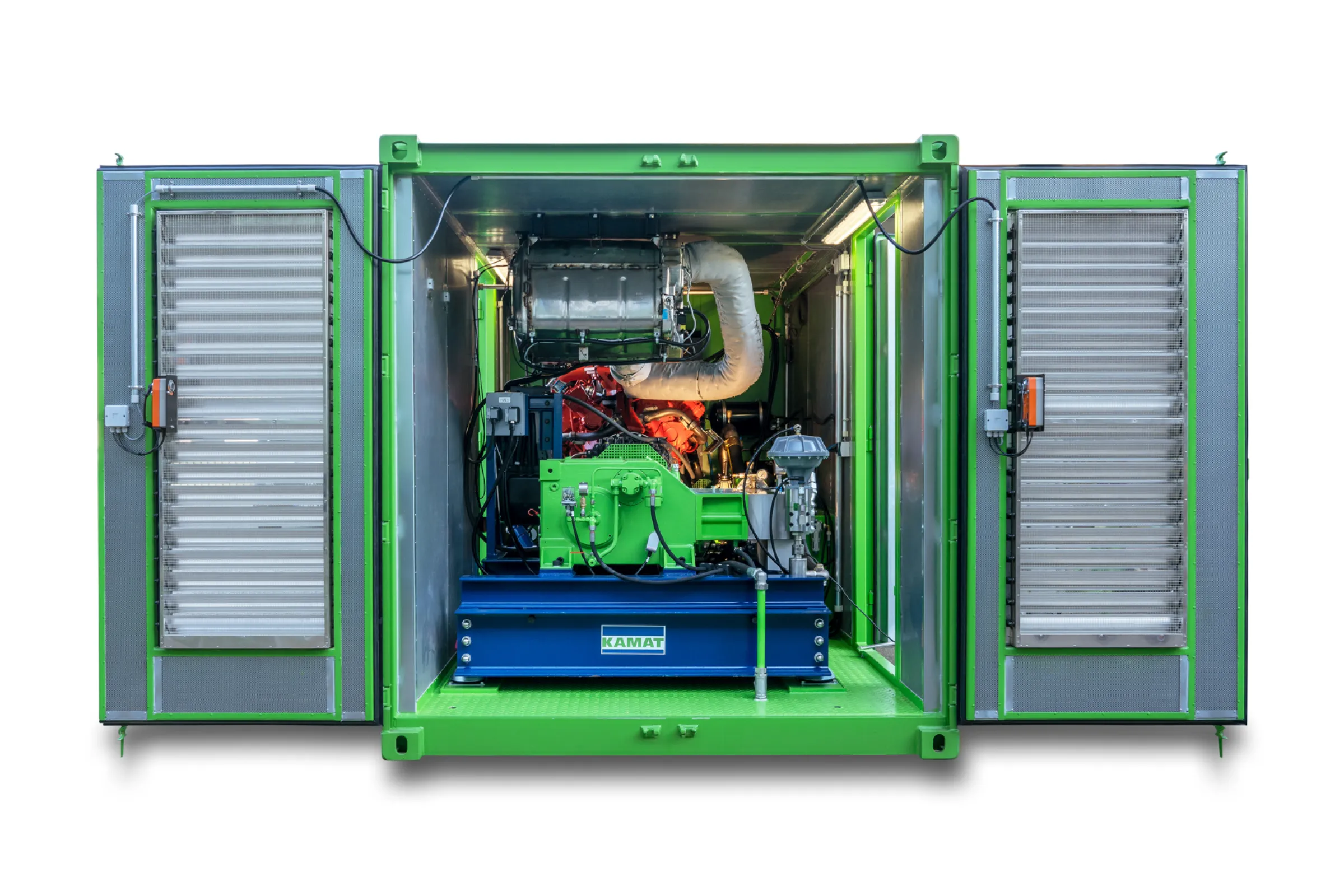 Mobile High-Pressure Power – Anywhere. Anytime. Powerful. Mobile. Tailored. The KAMAT diesel-driven high-pressure unit K45036A2-3G-DW478C offers maximum performance in a compact, containerized design. Engineered for remote industrial environments, it ensures reliable operation, easy service, and full compliance with global emission standards – all made in Germany.