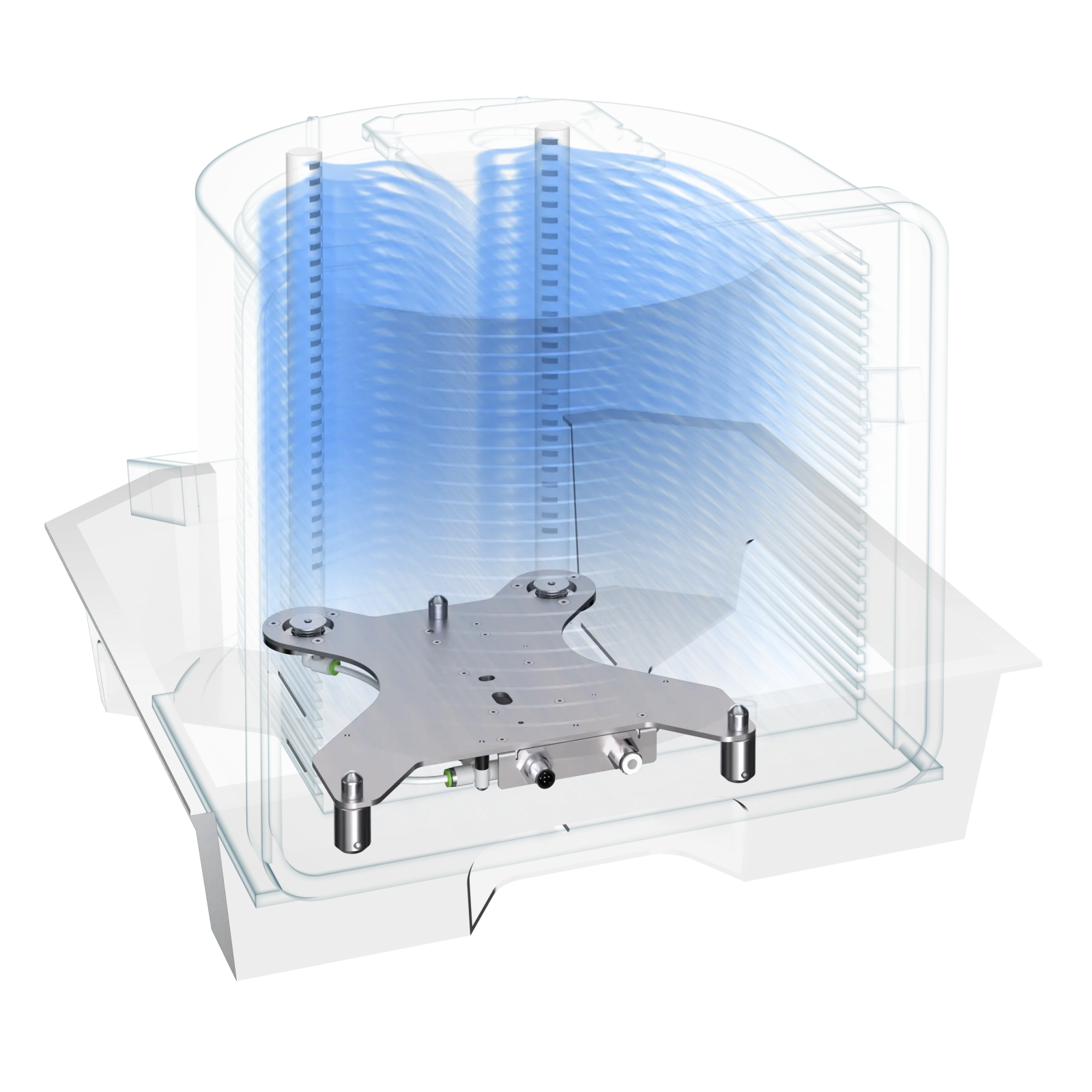 ZFS Advanced Purge Nest Unit (APNU) for Spectra / A300 FOUP. Can be retrofitted into every ZFS bin and provides interface devices for contacting the FOUP gas purging connections.