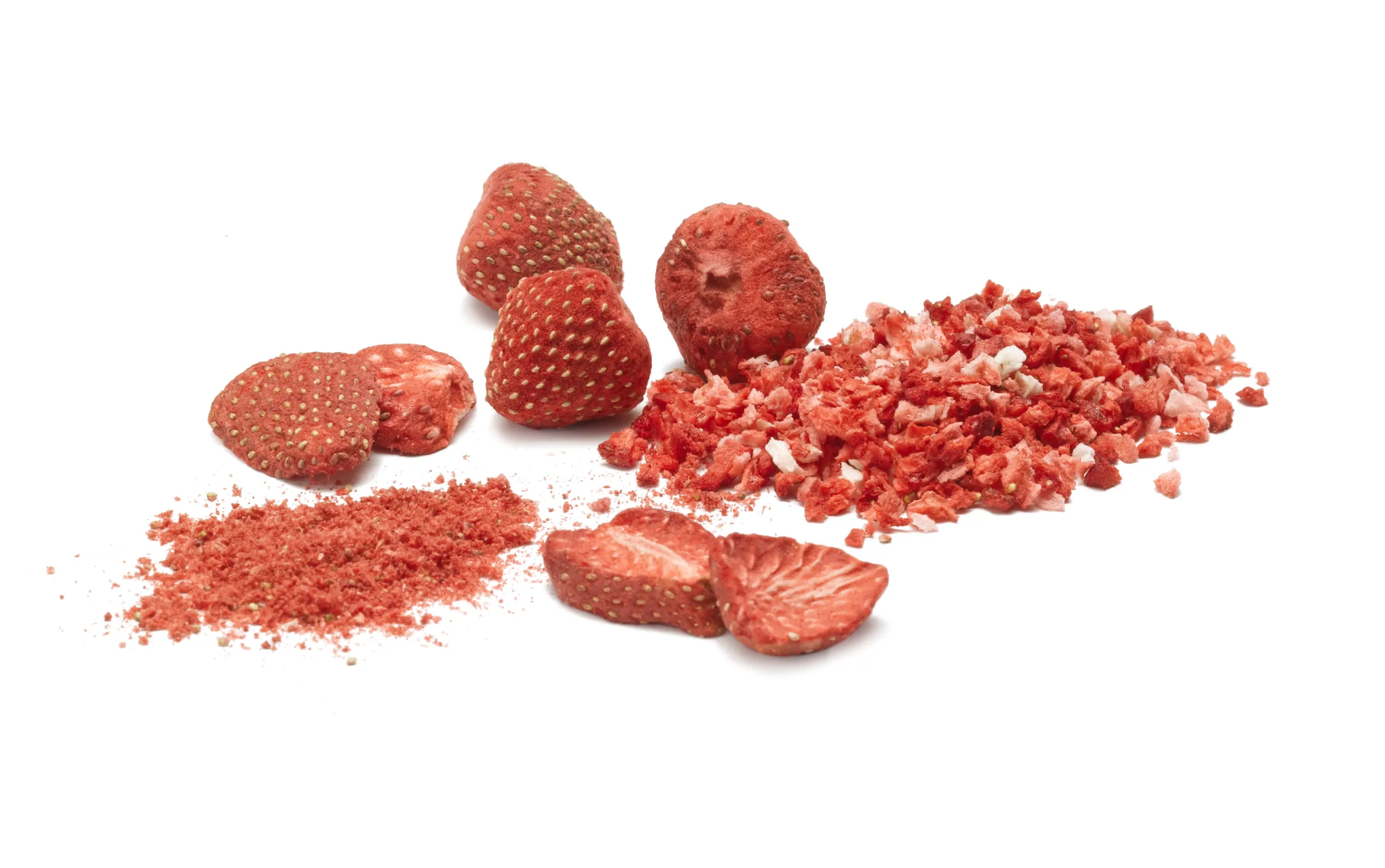 Freeze-dried Strawberry, whole, slices, pieces and powder
