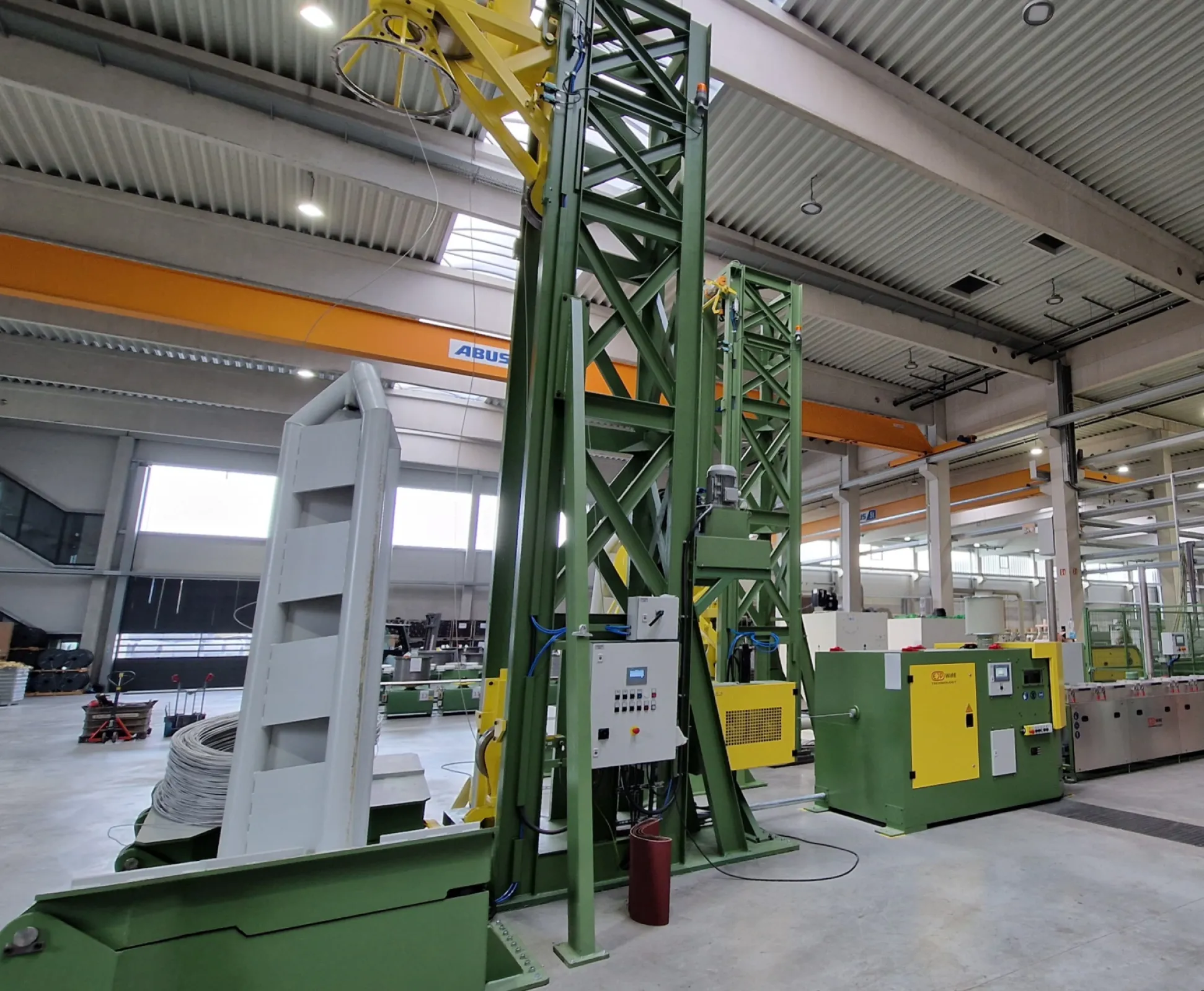 Wire pay-off, descaling, cleaning and coating line
