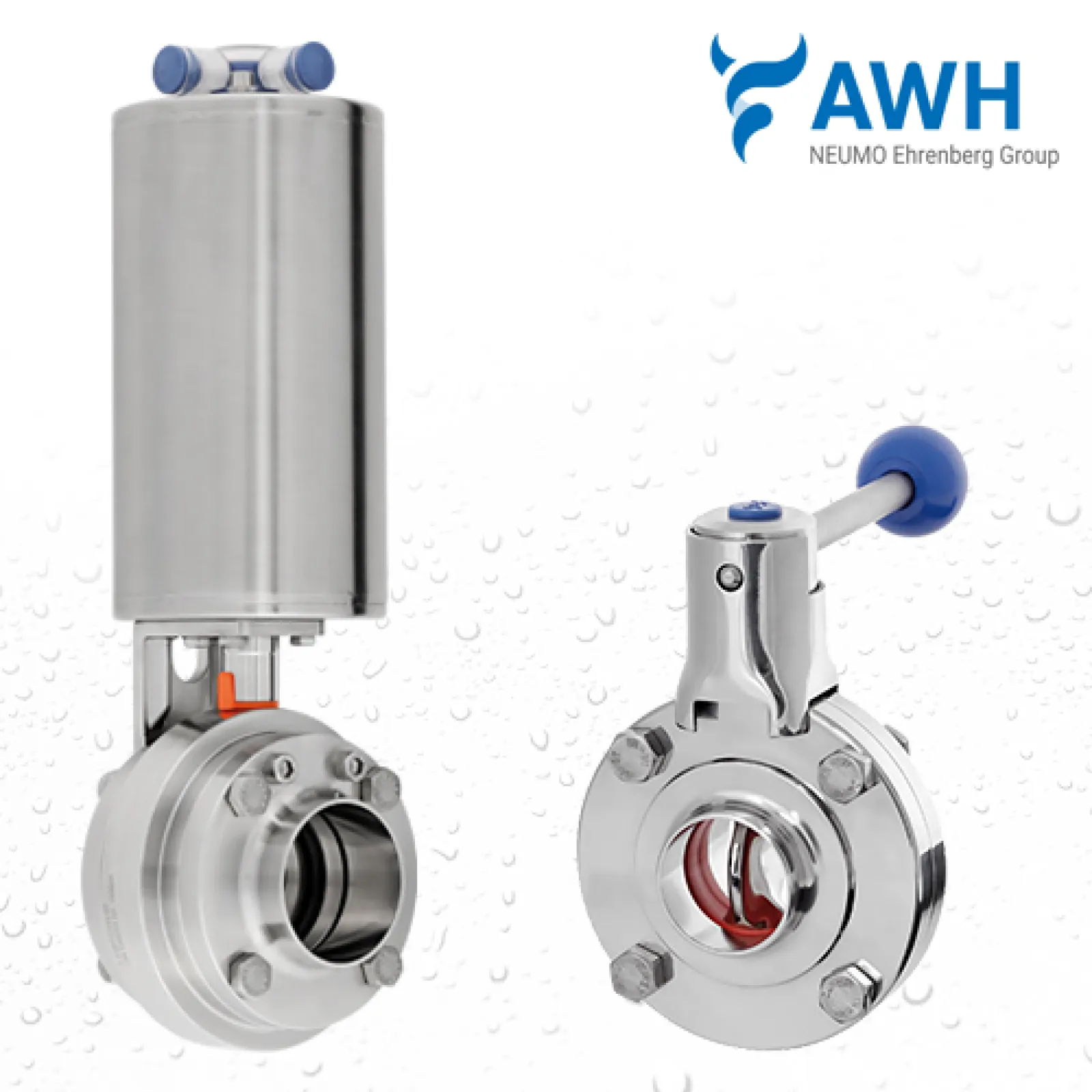 Butterfly valves with pneumatic actuator and handle