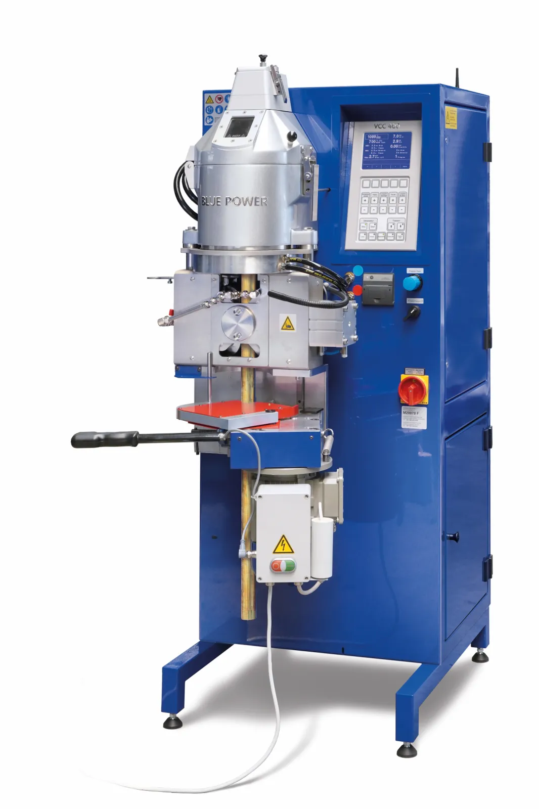 Blue Power Continuous Casting Machine VCC 400 with feeding device and flying saw for cutting the drawn material during casting