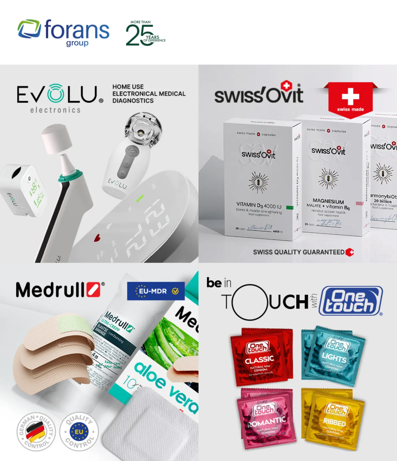 The main business of FORANS Group is production and distribution of medical devices and food supplements over the world.