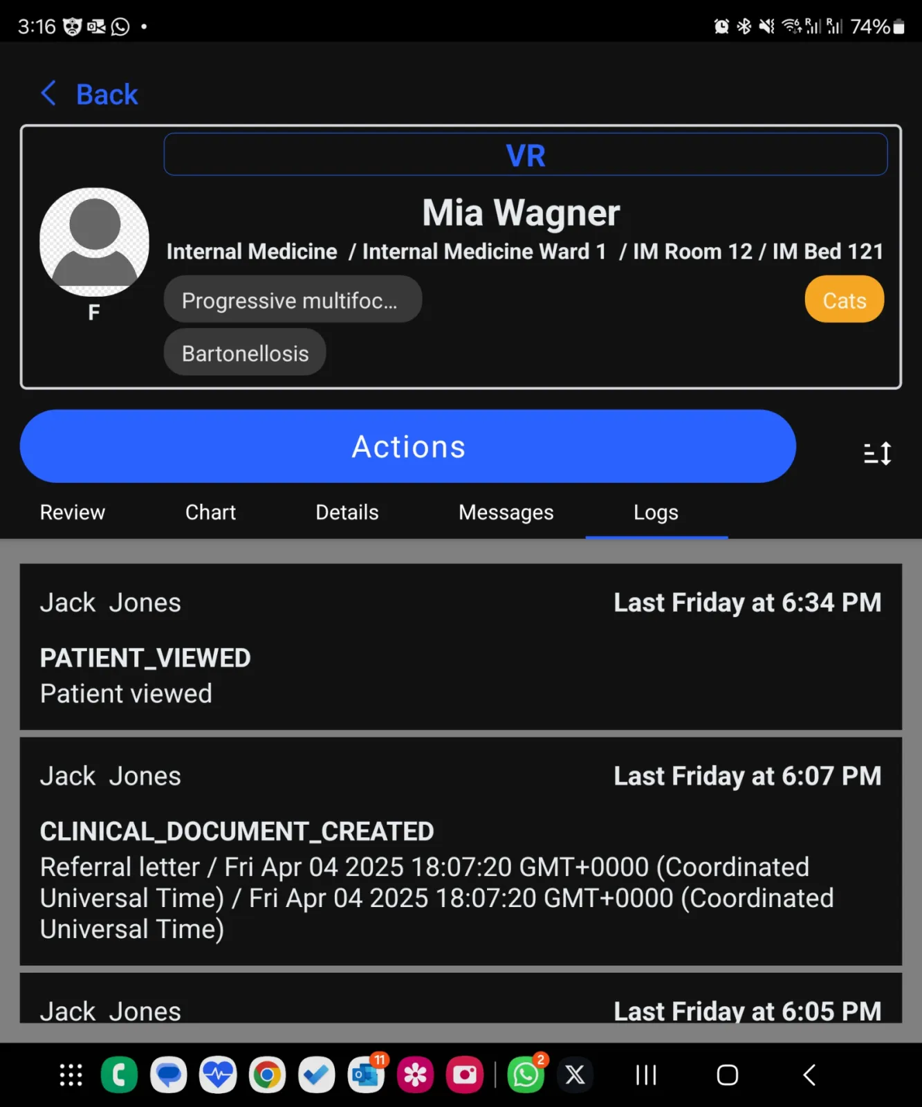 Full audit trail shows anything that was changed in the patient record