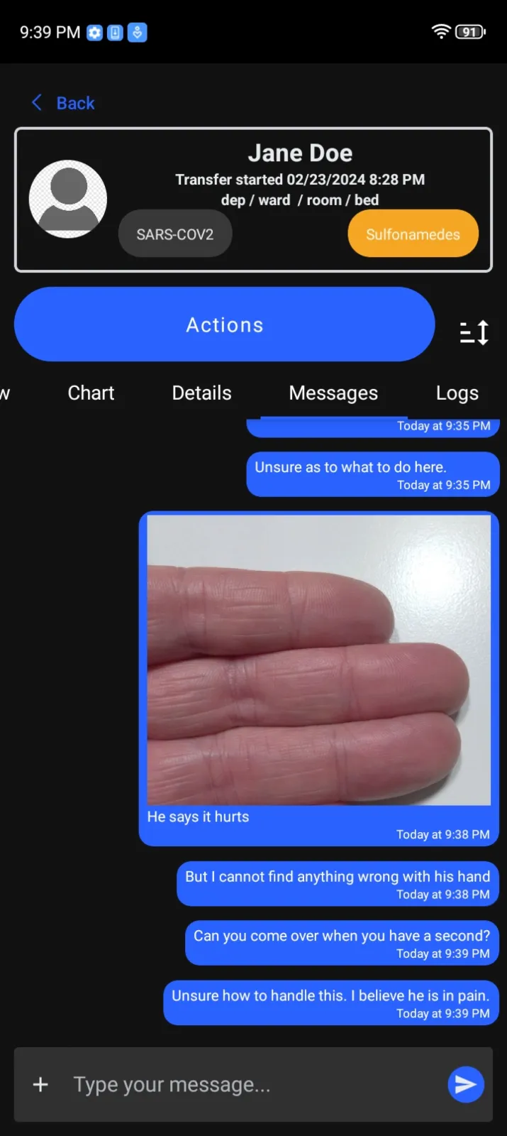 Chat with other nurses and doctors in the context of the patient record