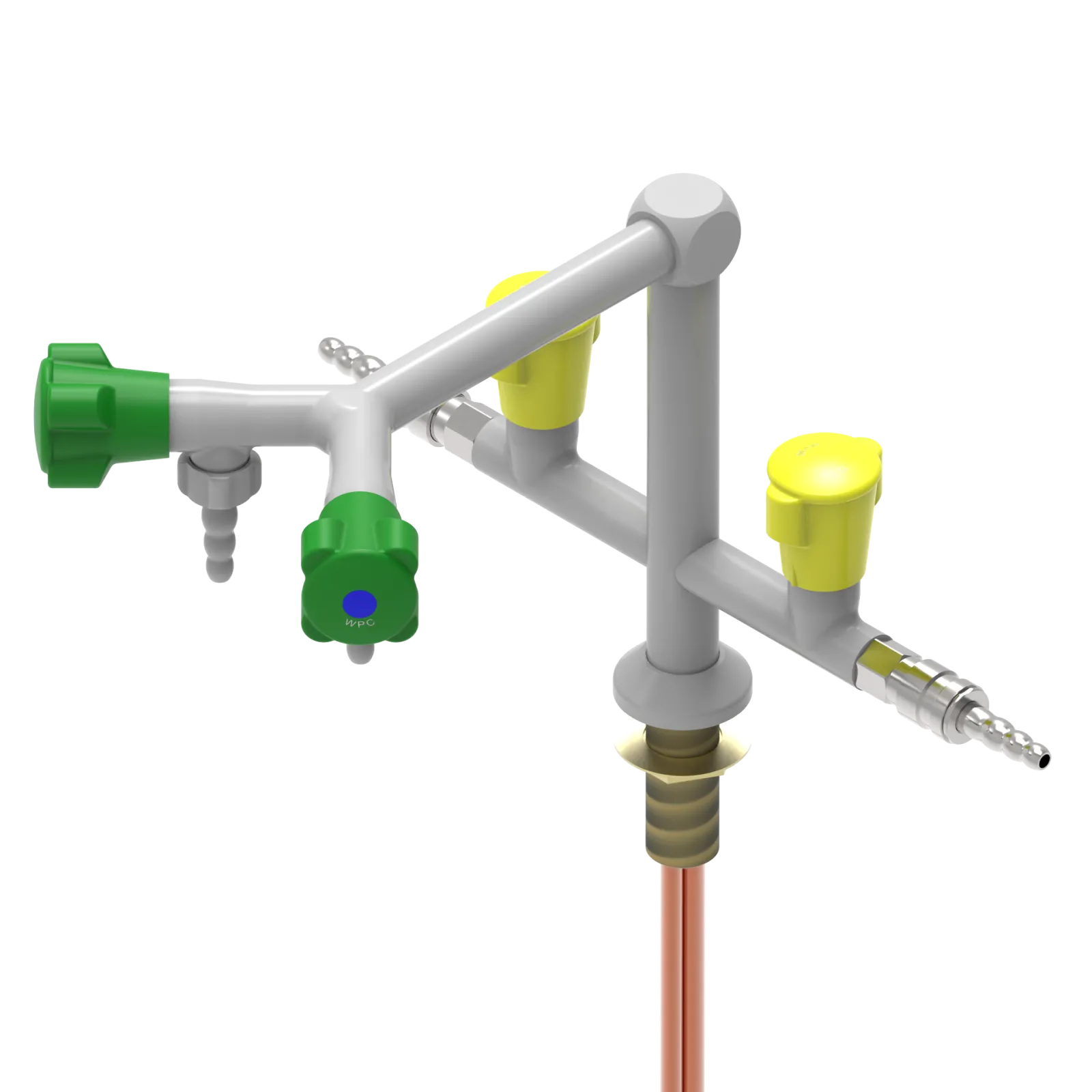 Multimedia tap for water (WPC) and natural gas (G) or propane (C3H8)