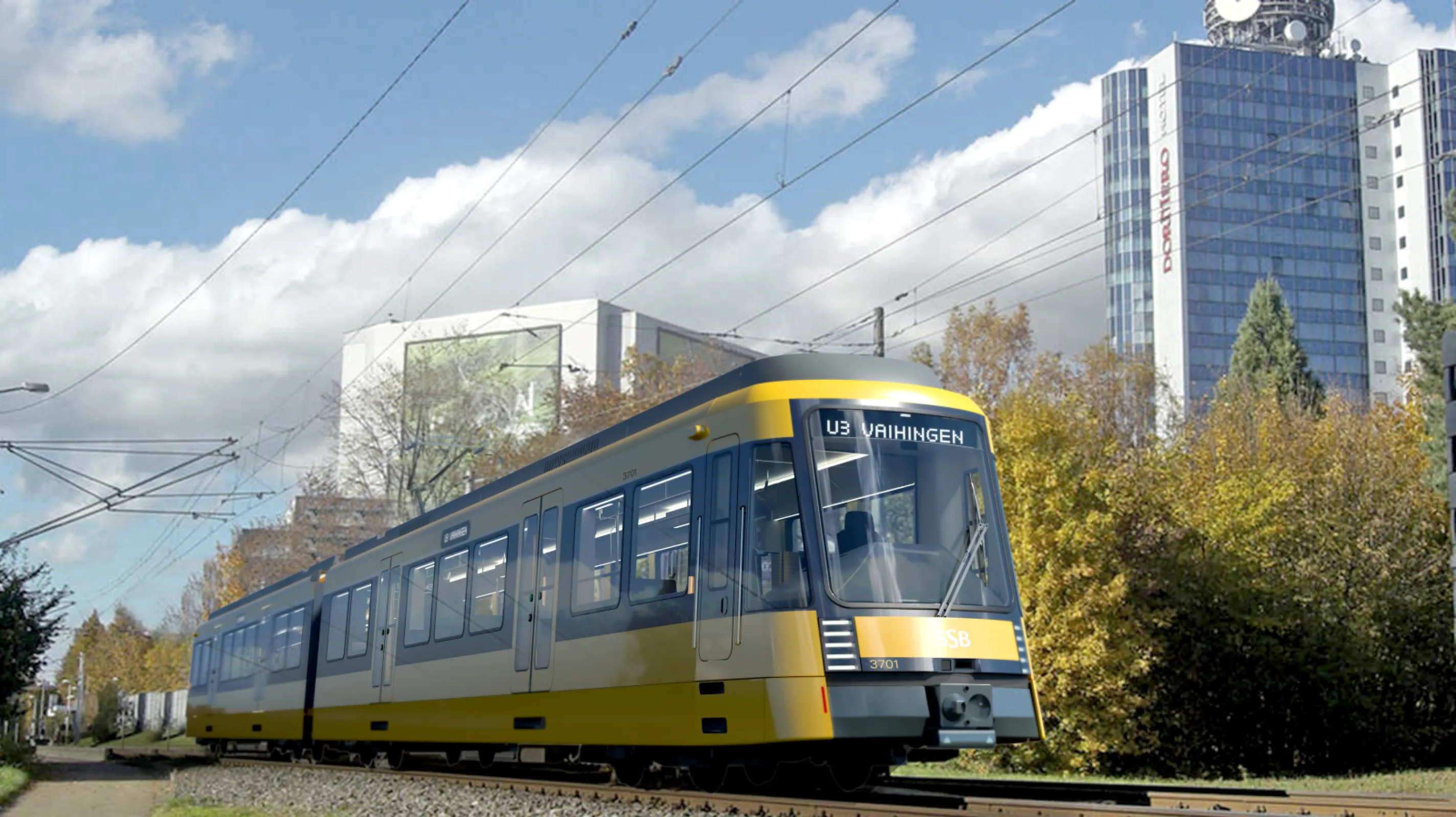 Exterior-Rendering of new generation of Stuttgart Tram