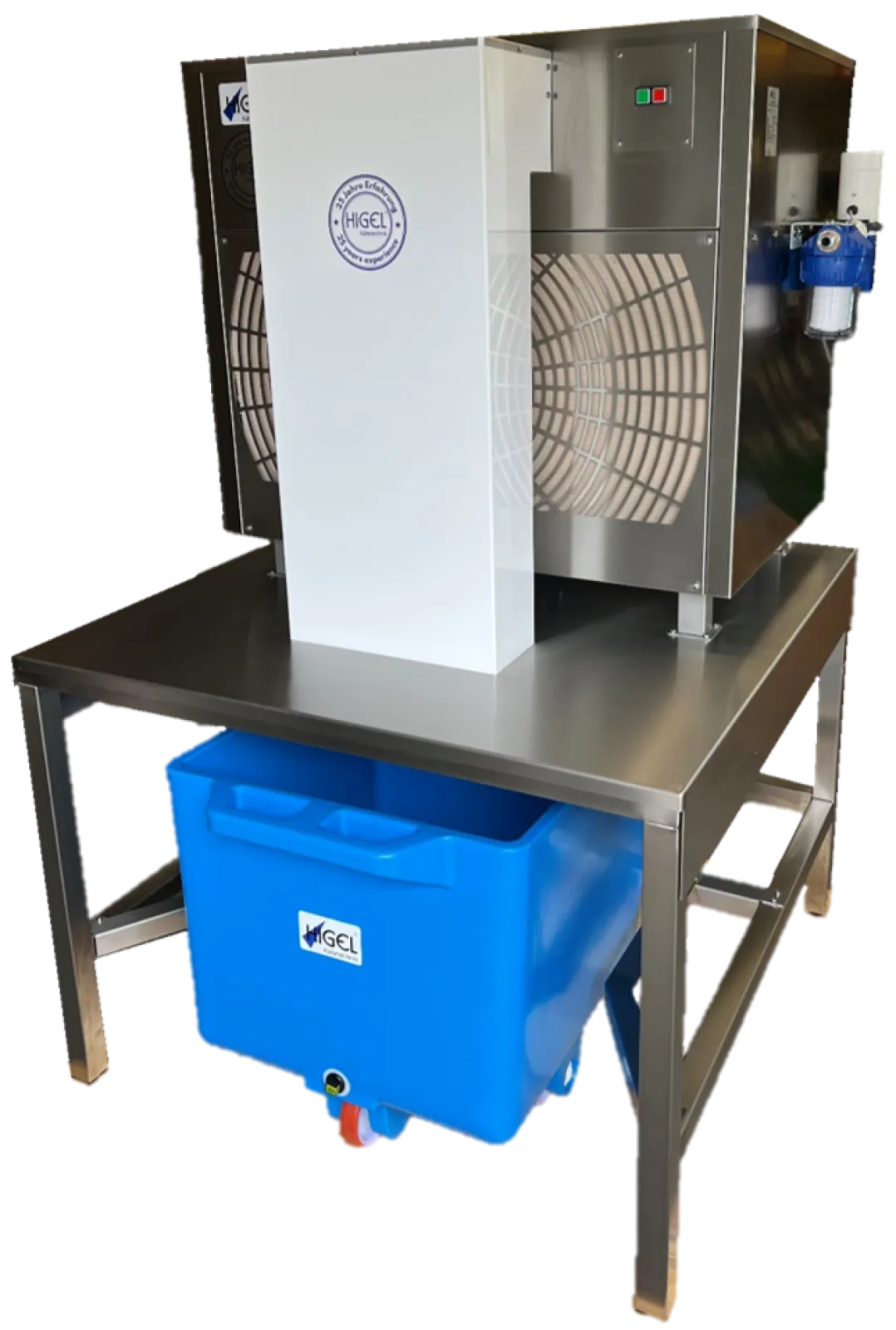 HEC 800 on table with chute and cart