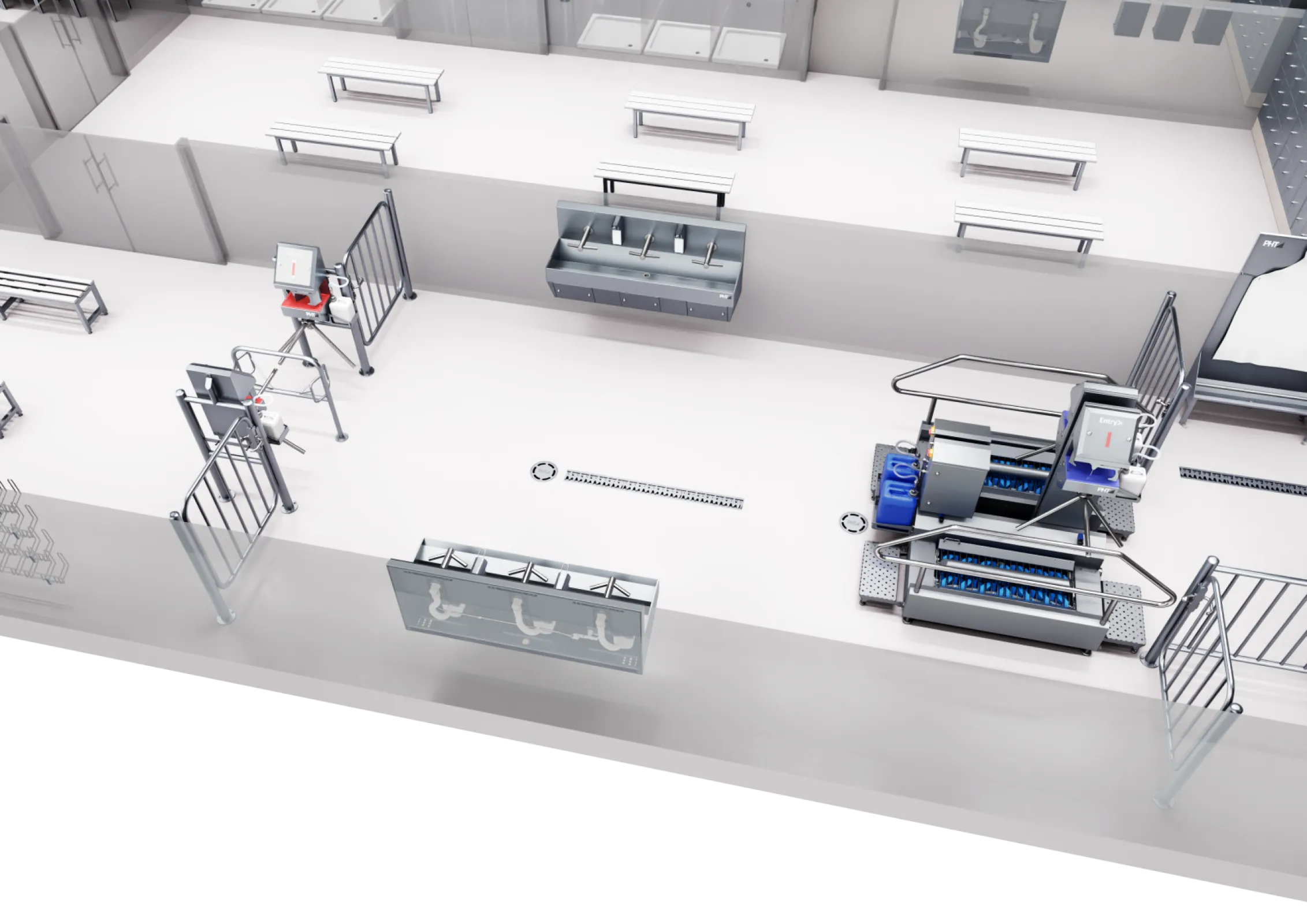 Hygiene lobby with guided hygiene systems