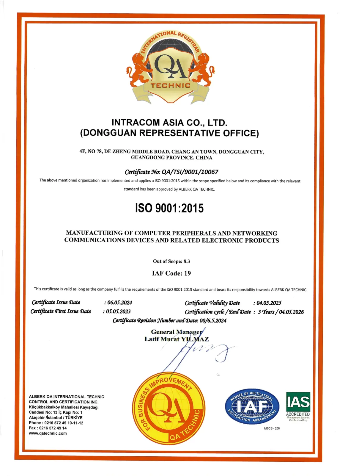 We are ISO-certified - certificate #1
