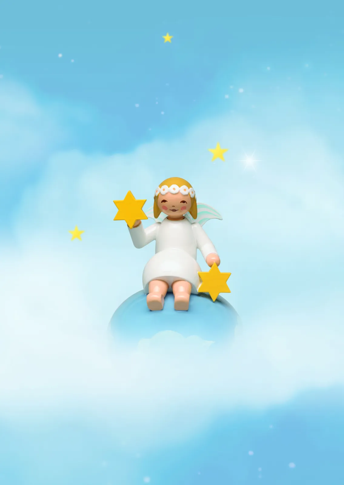 Angel with marguerite wreath on clouds, the novelty of the year 2025.