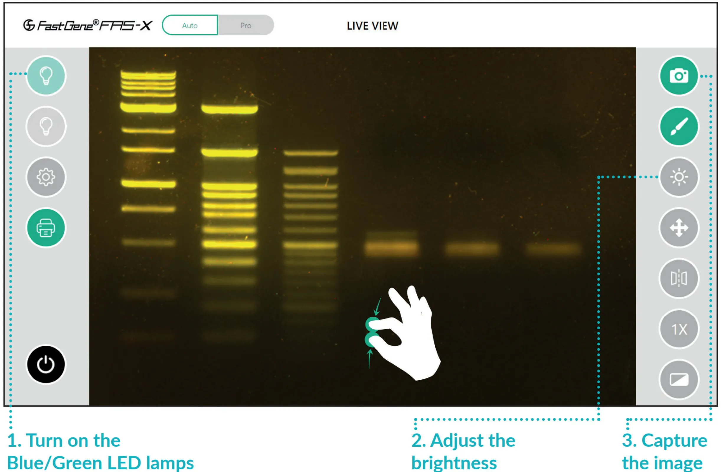 FastGene FAS-X gel imaging system with Blue/Green-LED light | Intuitive software