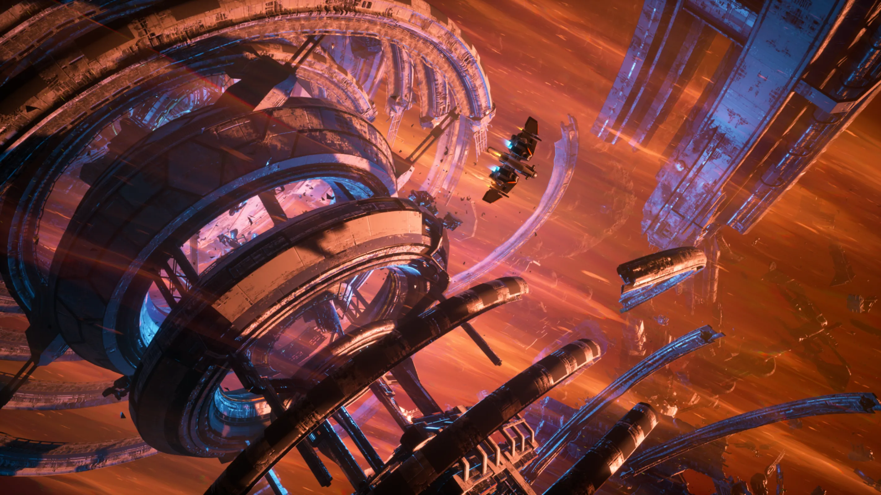 Explore wrecked space stations and debris fields to discover millitary grade gear.