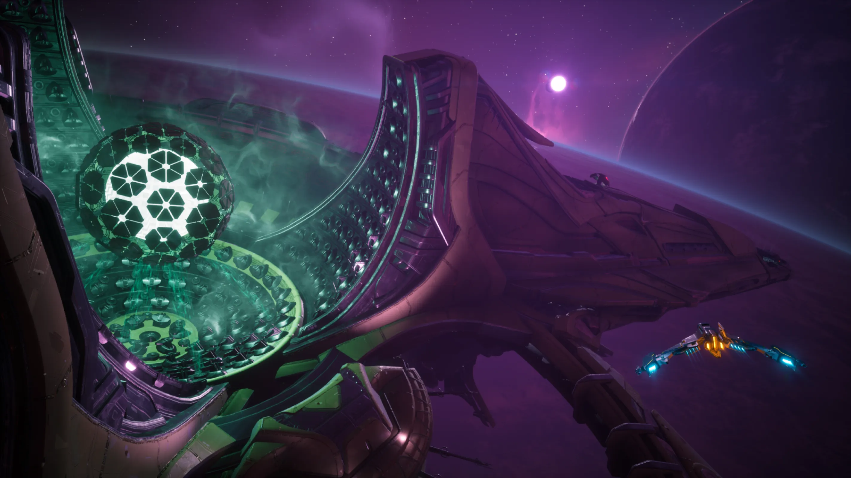 Visit alien space stations in new star systems to discover quests and trade for powerful weapons.