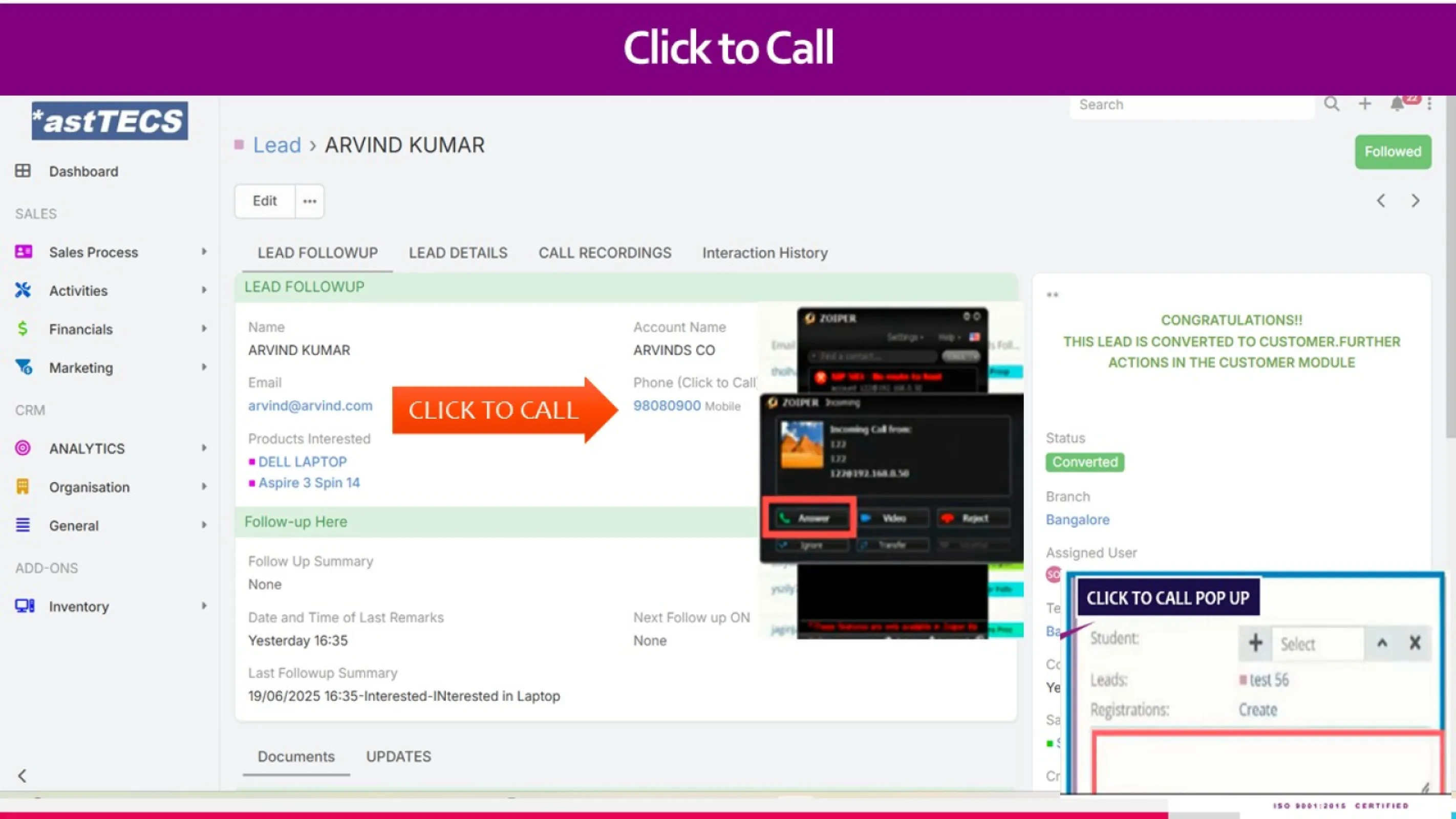 CRM with click to call
