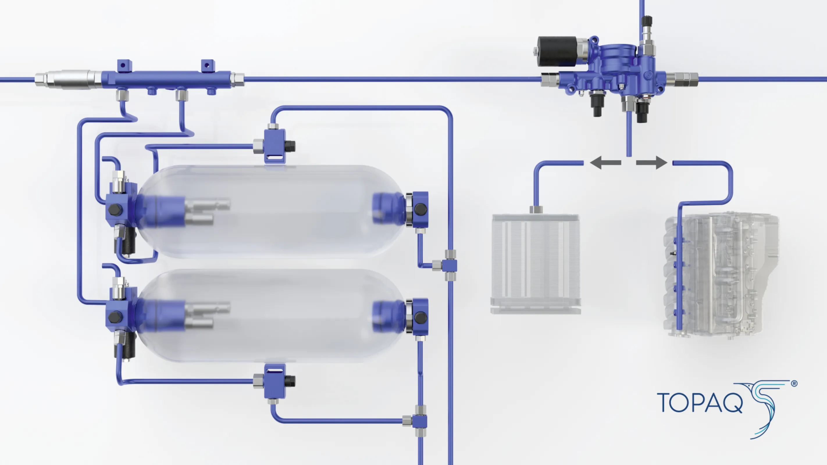 The modular structure of TOPAQ enables customized system architectures for both fuel cell and H2-ICE applications.