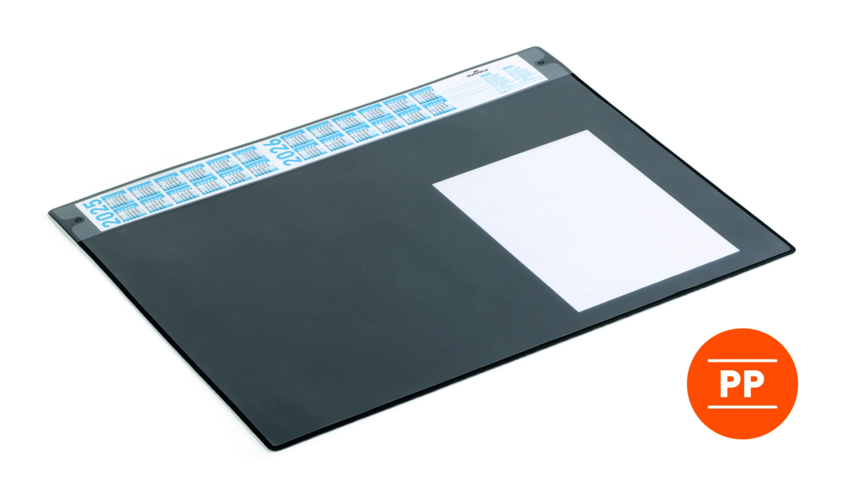 Desk mat 650x480 mm with annual calendar and removable overlay PP, black