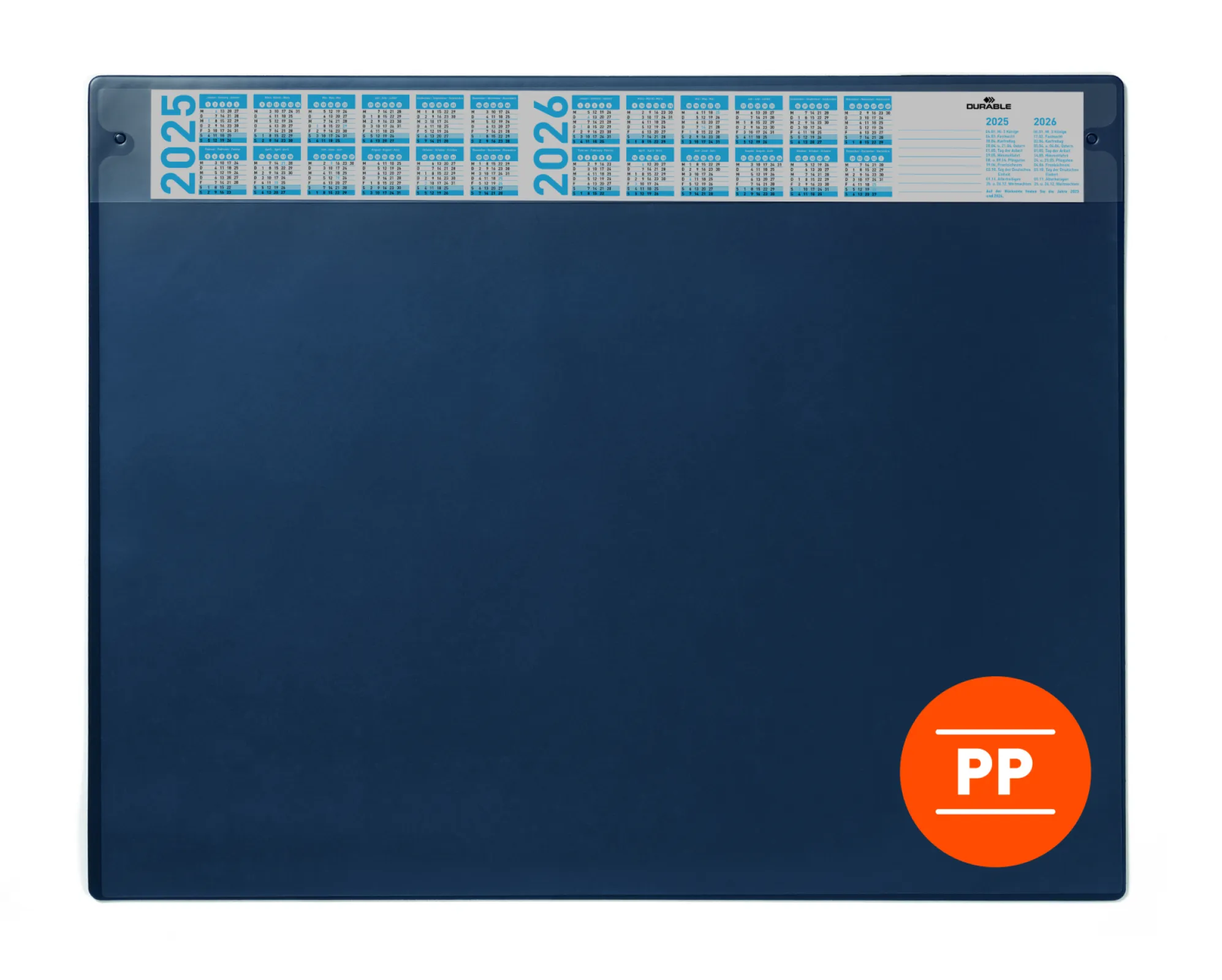 Desk mat 650x480 mm with annual calendar and removable overlay PP, dark blue