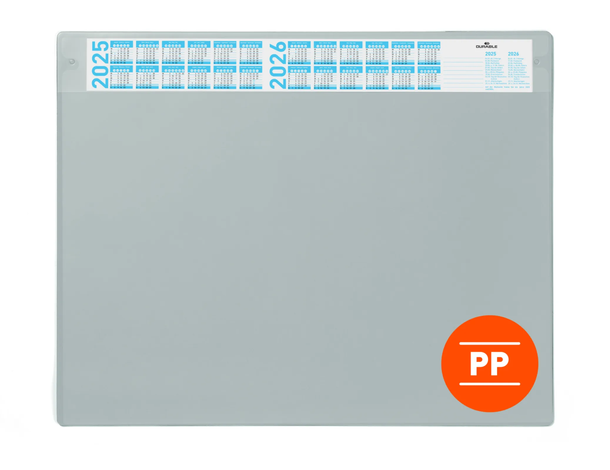 Desk mat 650x480 mm with annual calendar and removable overlay PP, grey